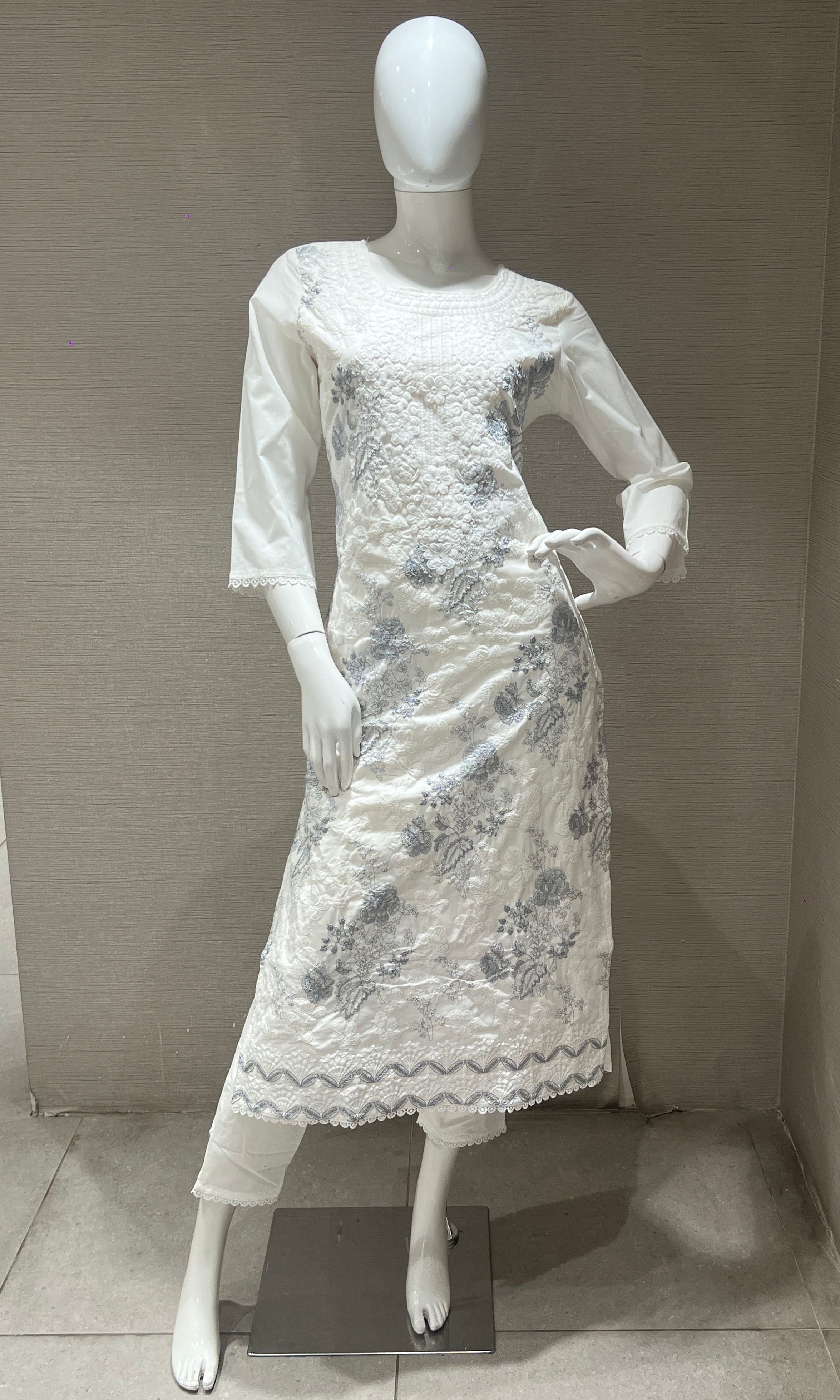 Elegant Grey Kurta Set with Printed Dupatta