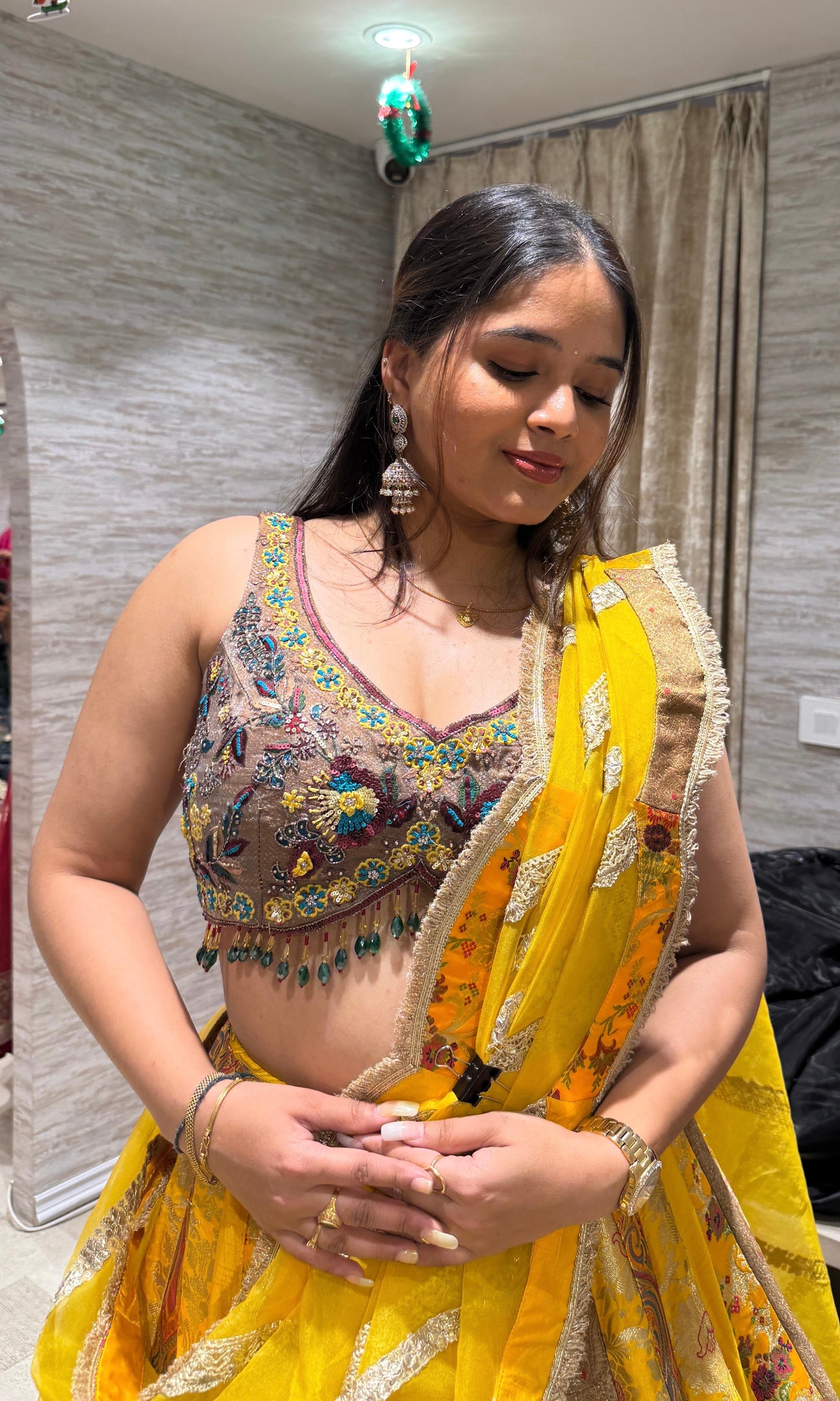 Mustard yellow EMBROIDERED Lehenga