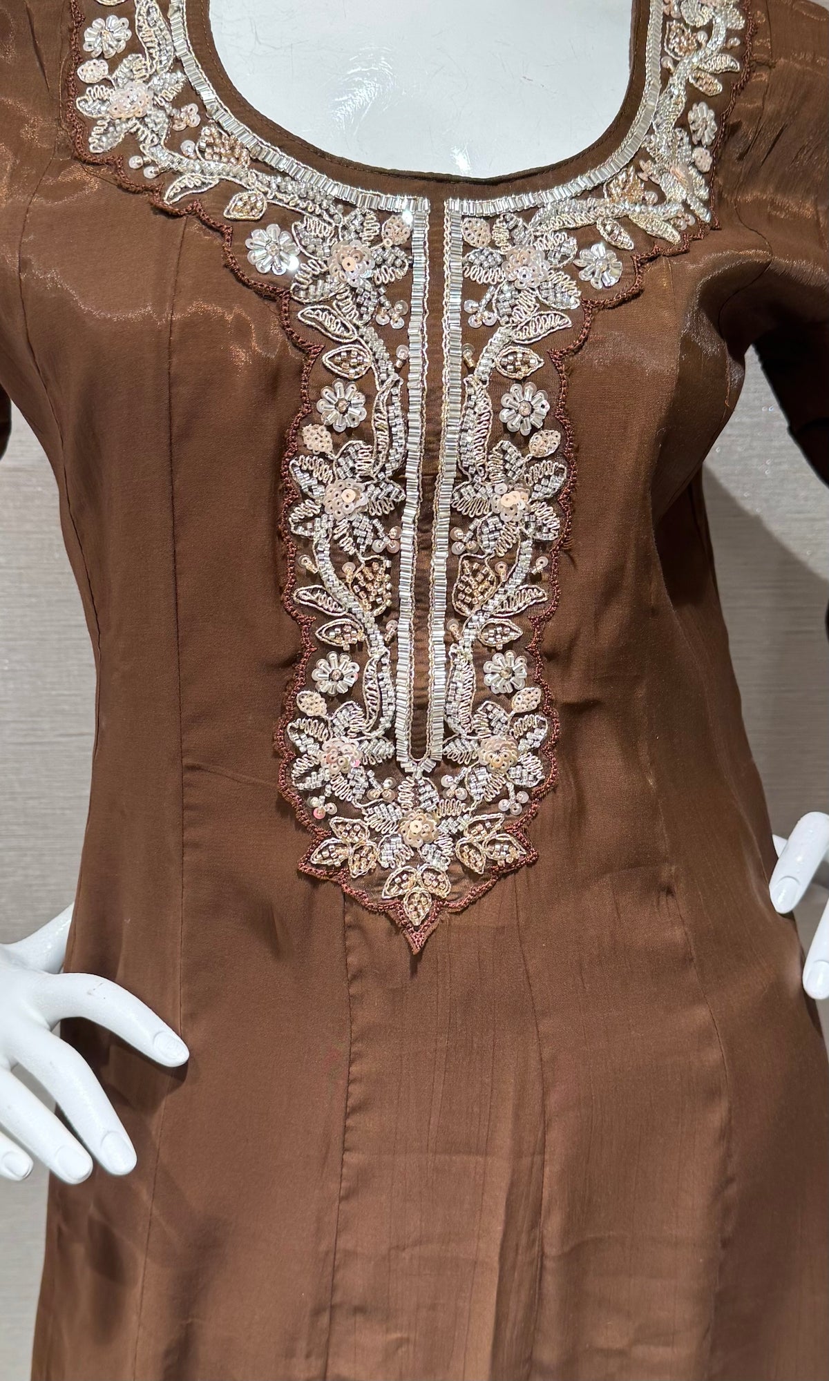 Brown Kurta set with Matching Sheer Dupatta
