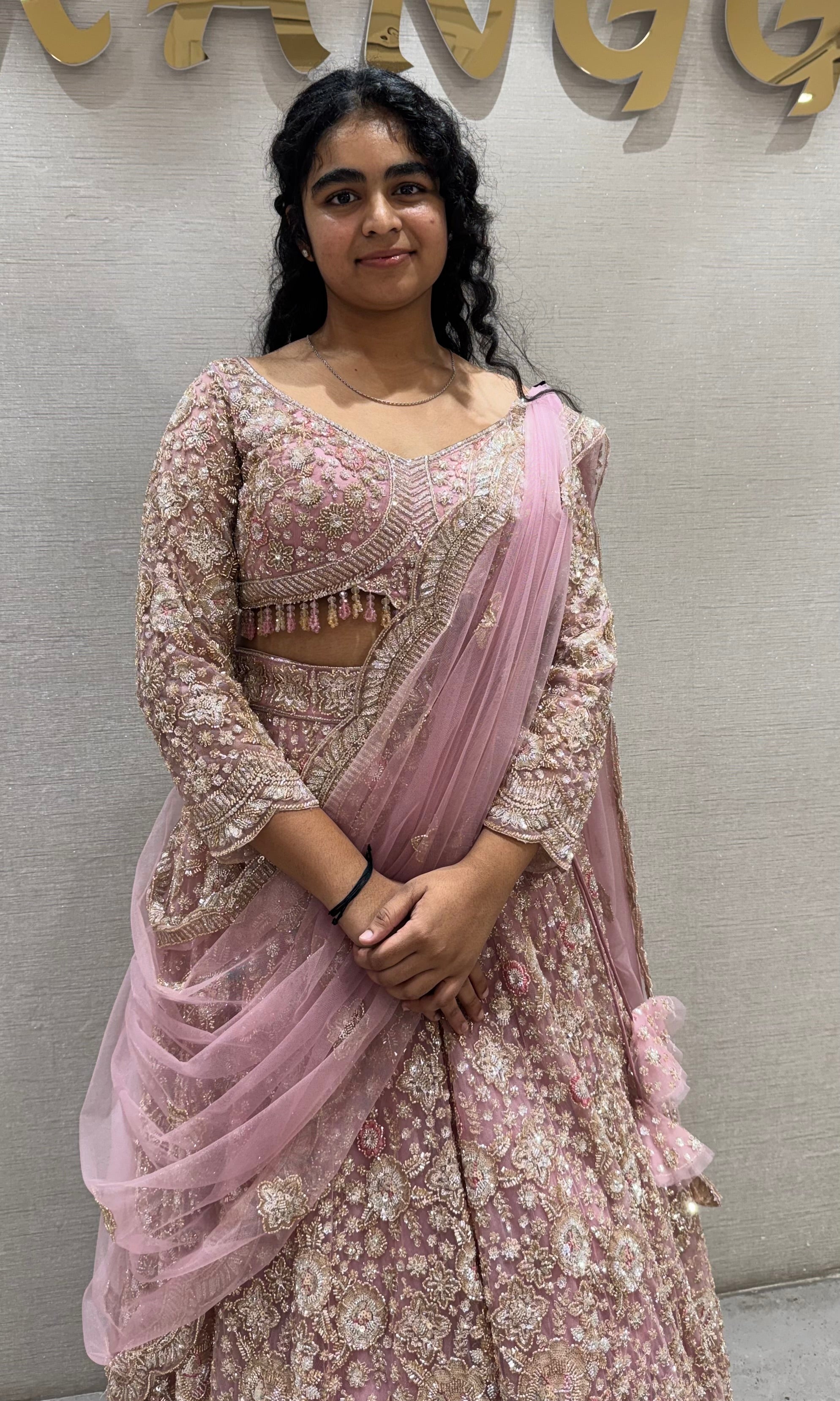 Onion pink Embroidered Net Lehenga Set