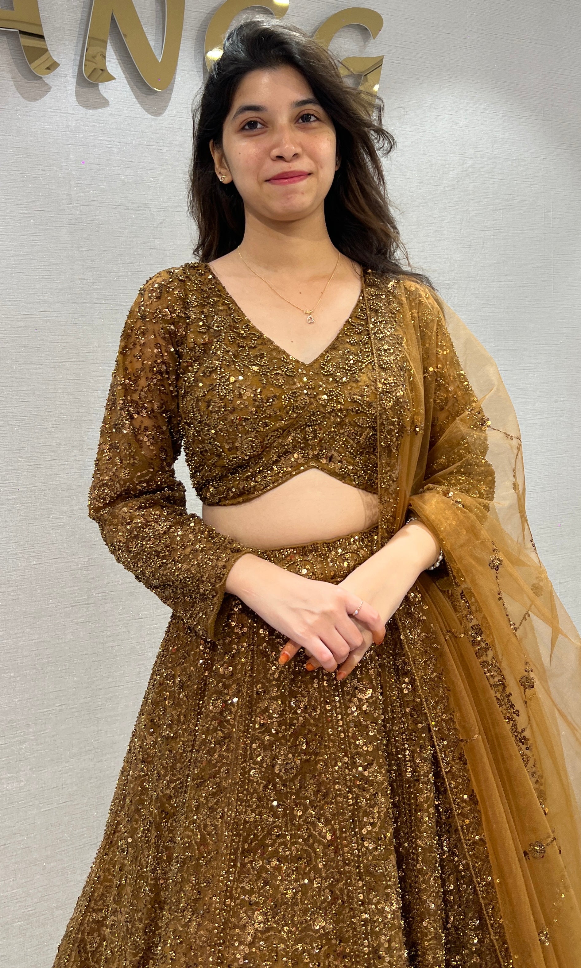 Brown Gold Sequin Lehenga Set