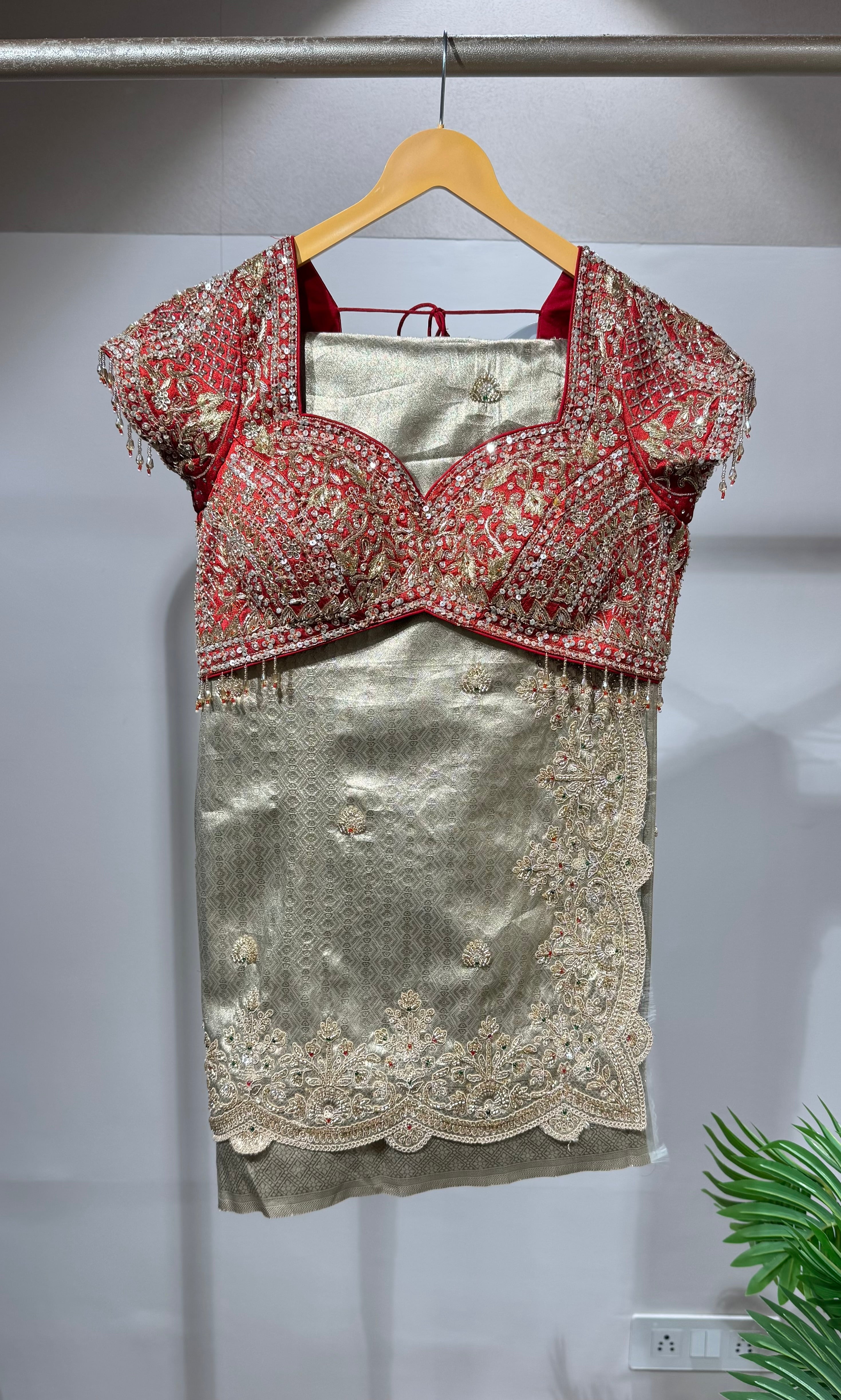 Red Embroidered Silk Saree with Blouse
