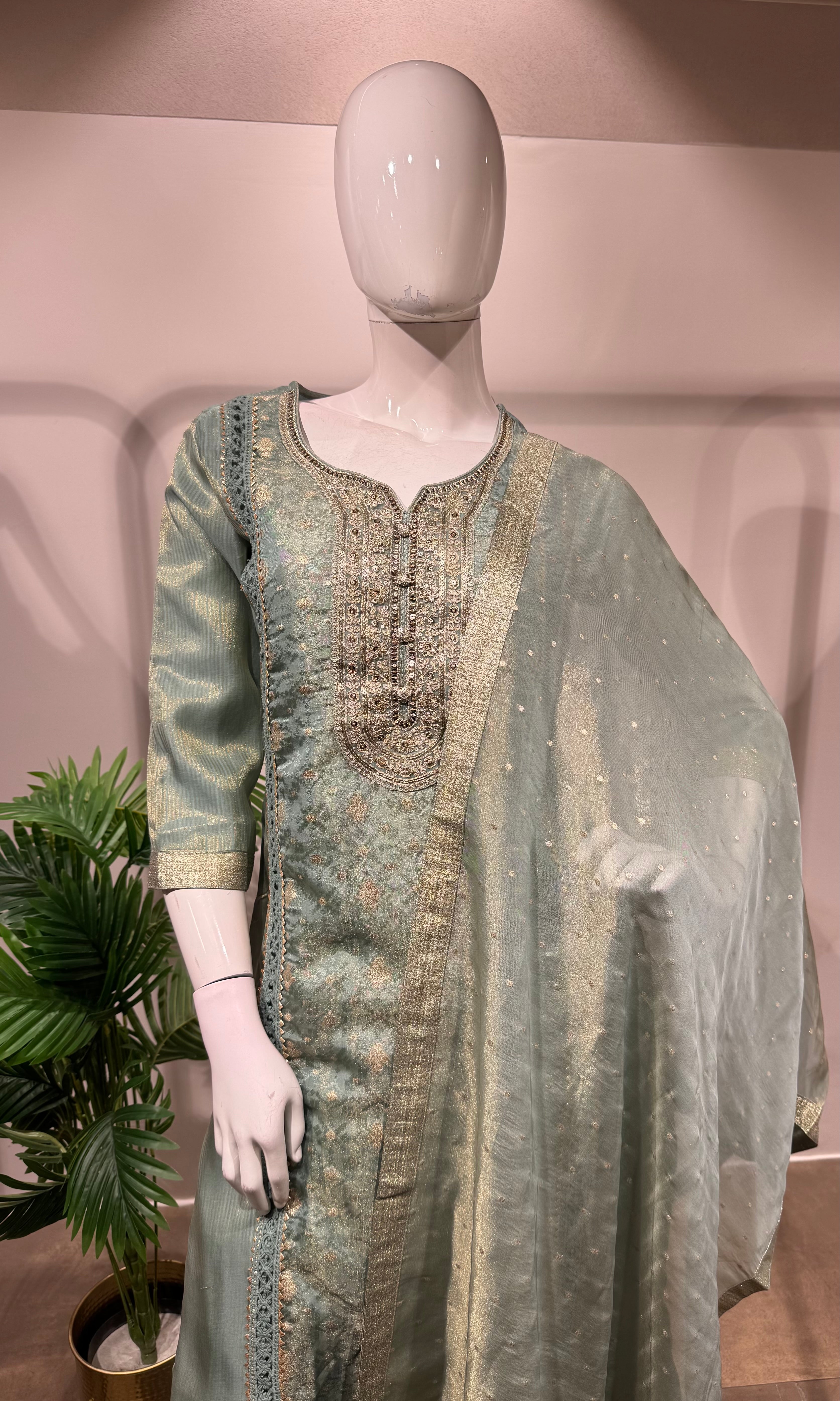 Pista green Embroidered Straight Kurta set