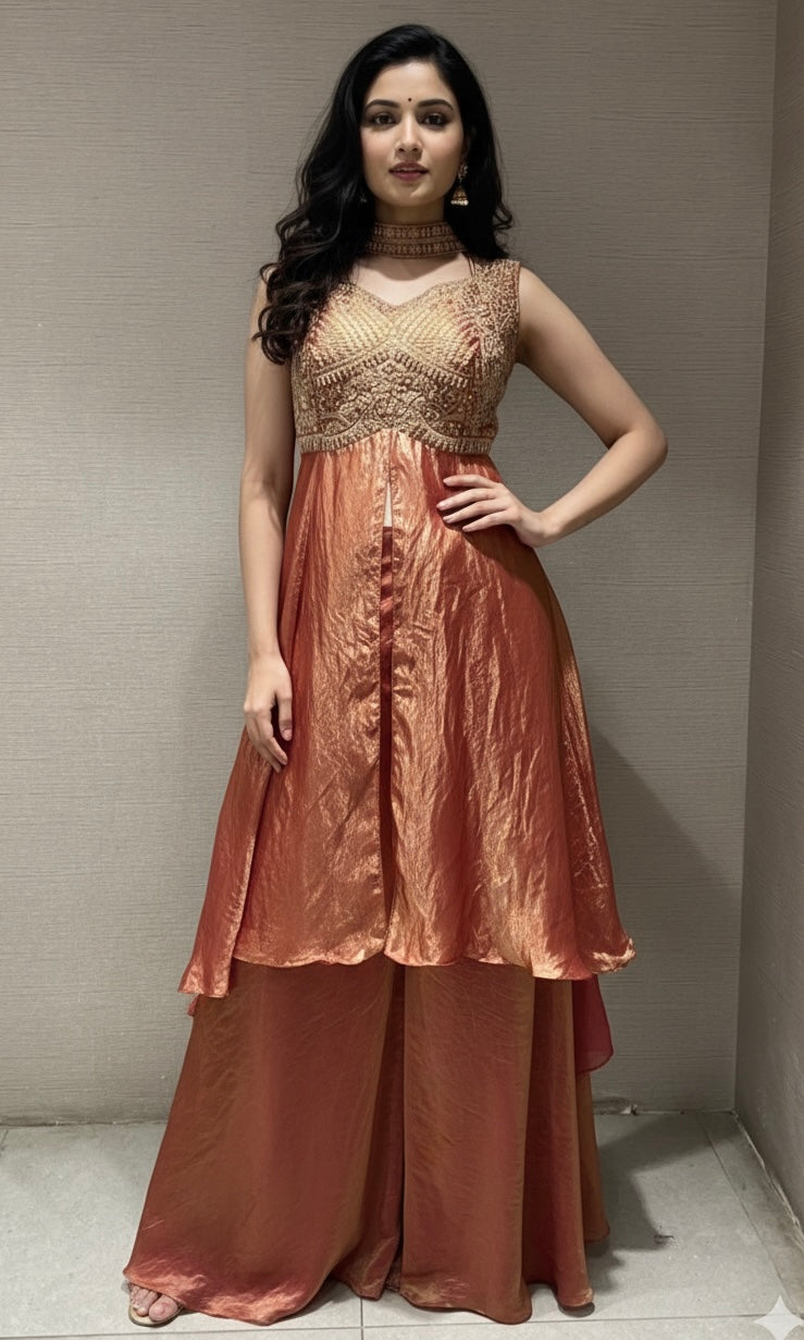 RUST FRONT SLIT ANARKALI SET