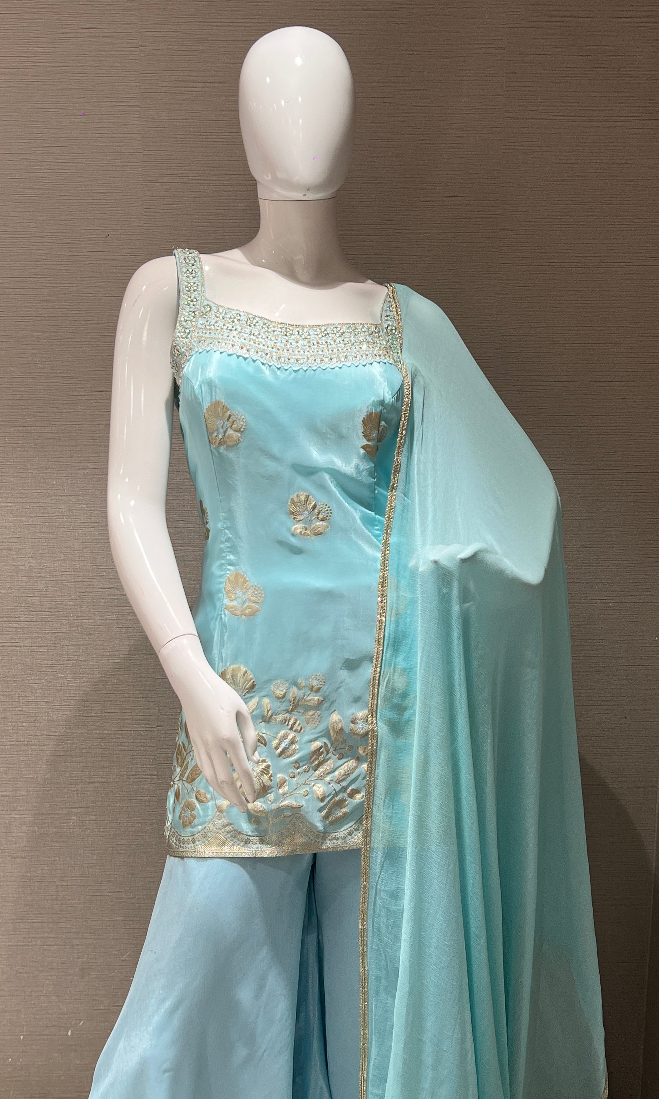 Sea blue embroidered sharara palazoo