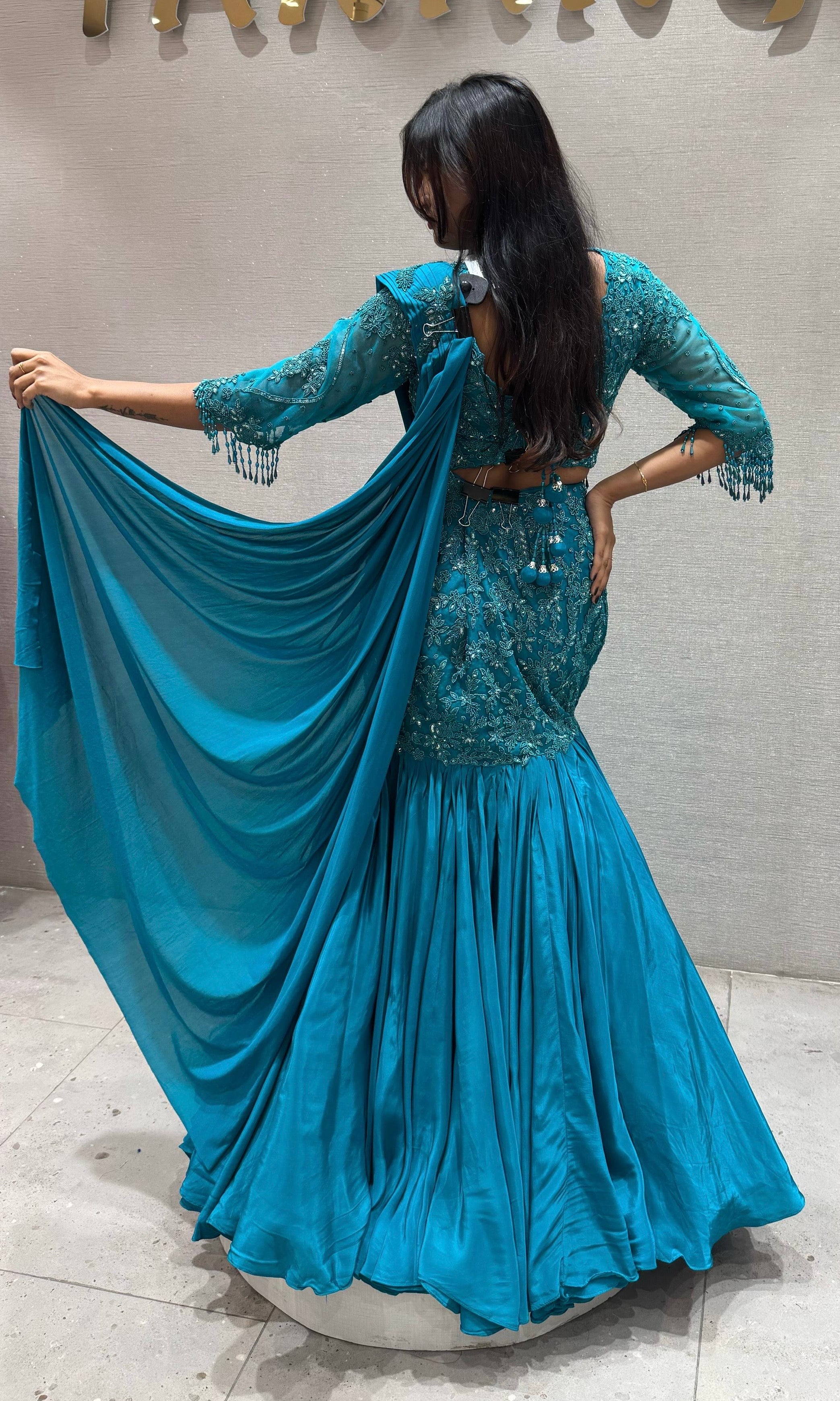 Rama blue fishcut lehenga