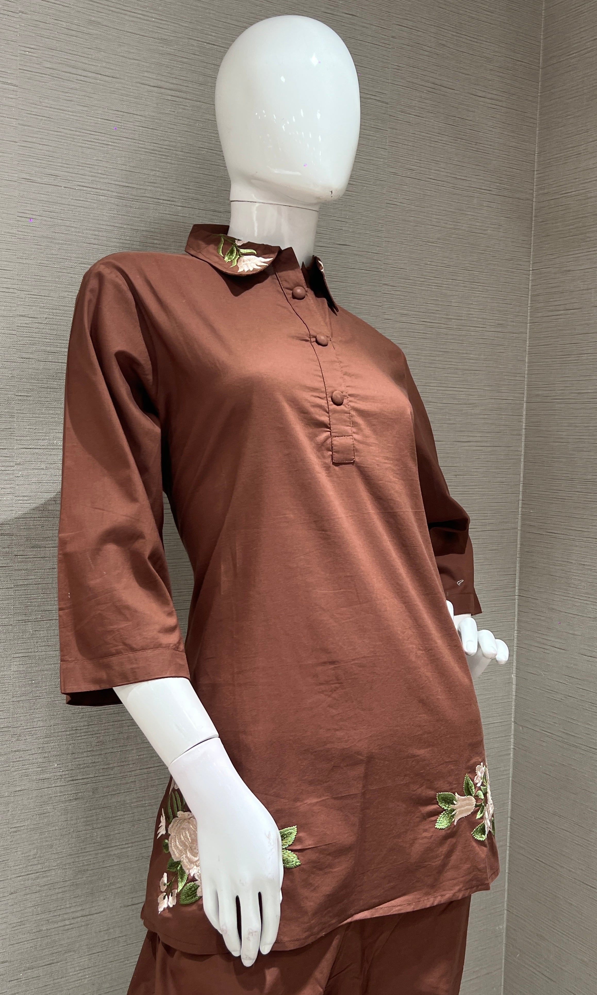 Brown FLORAL EMBROIDERED CORD SET