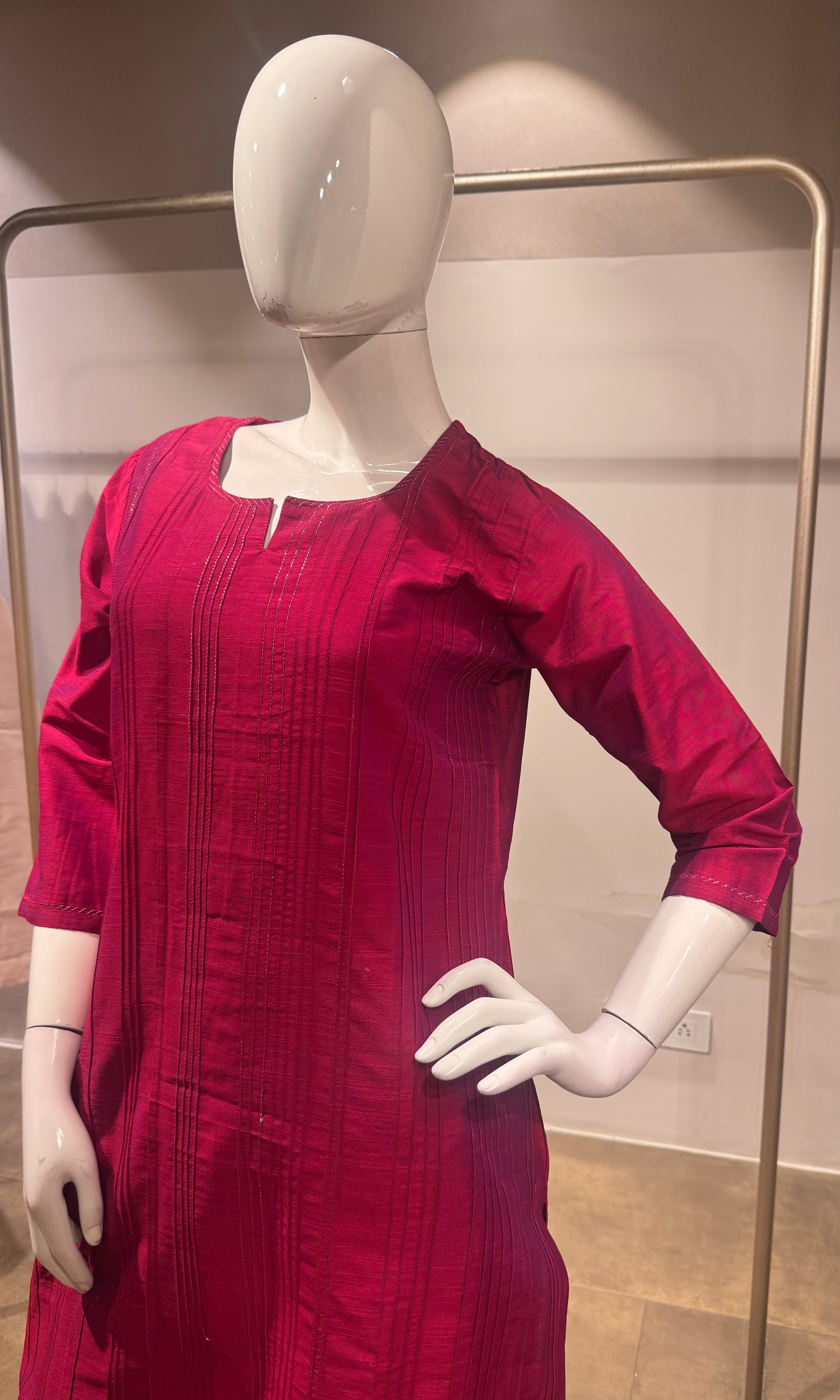 Magenta Pink Designer Raw Silk Kurta Pant Set