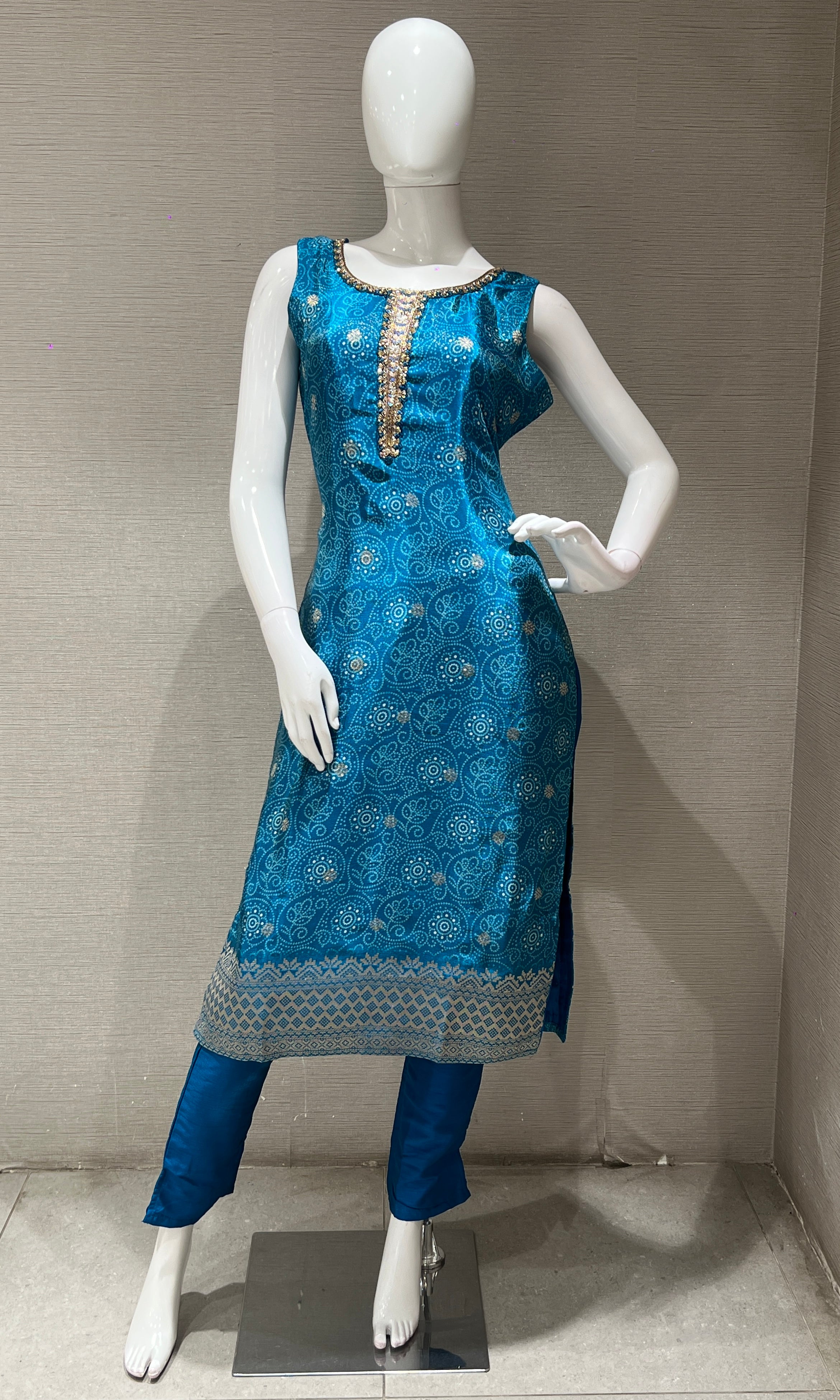 Rama blue and gold ethnic kurta set