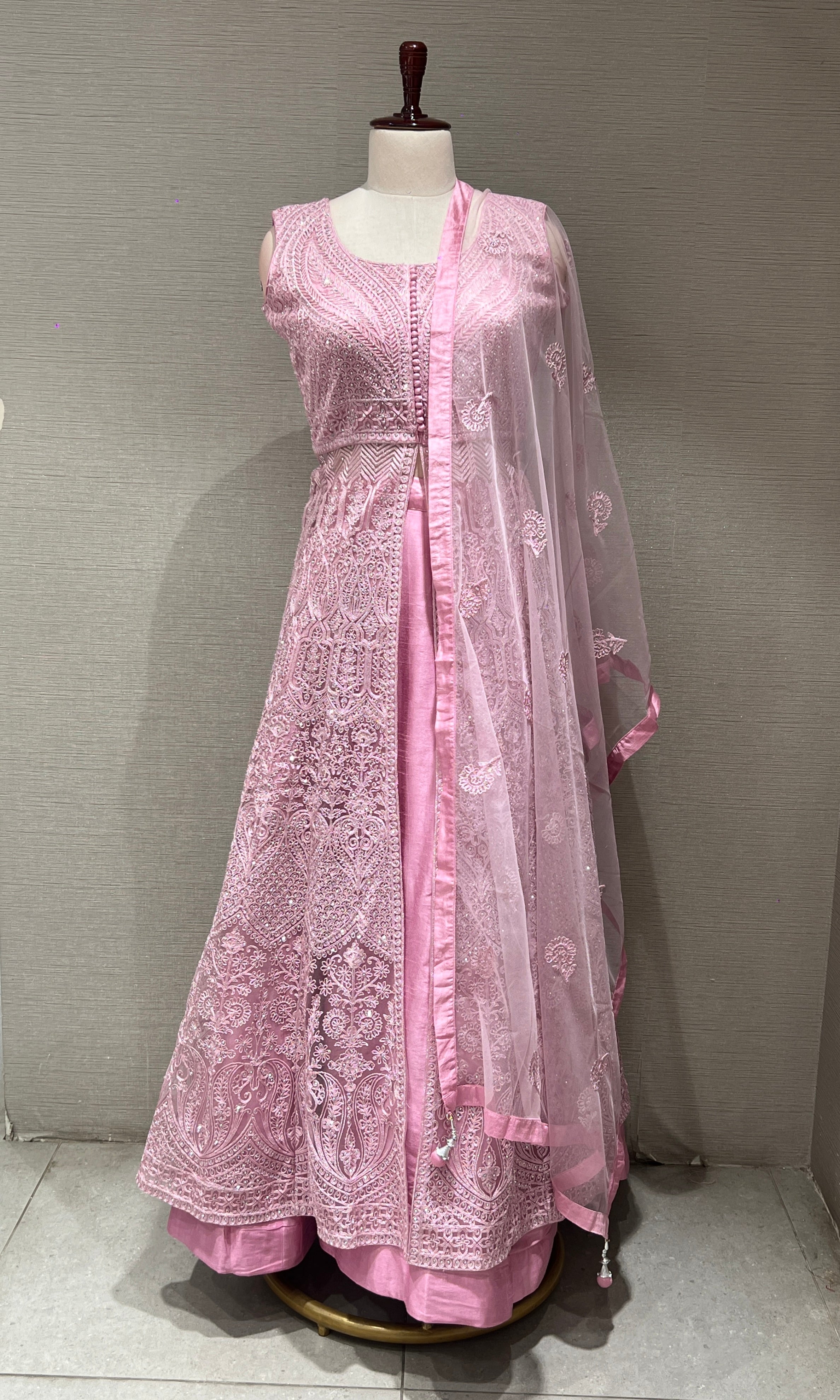 Baby pink Embroidered Front Slit Anarkali