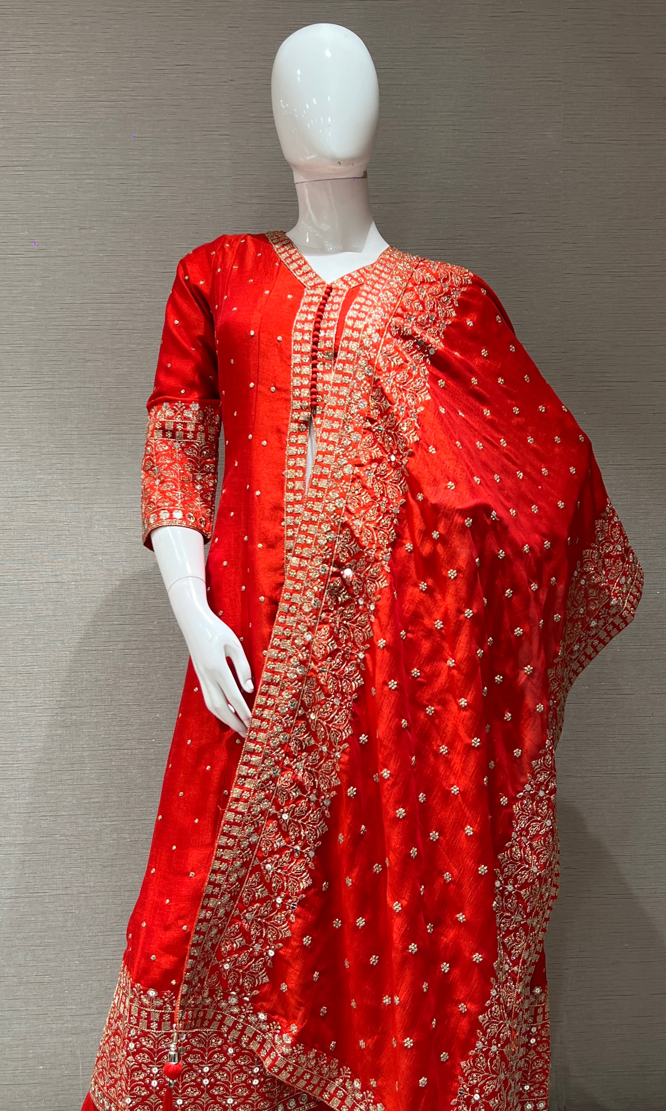 Orange embroidered front slit Anarkali