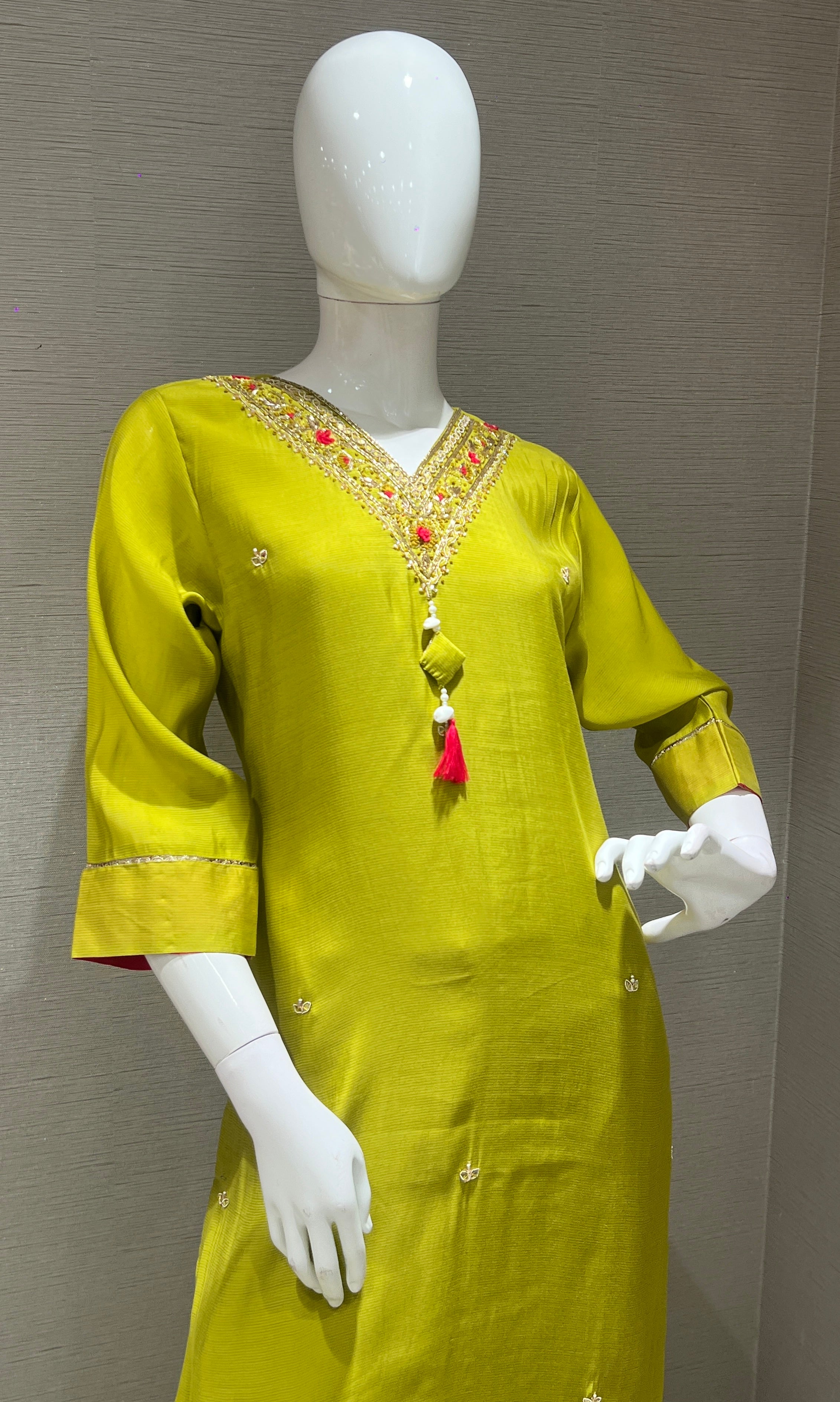 Liril embroidered kurta set with striped dupatta