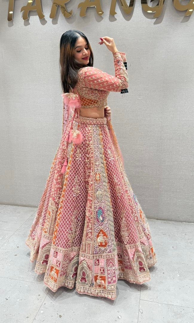 blush pink multicolored embroidered lehenga