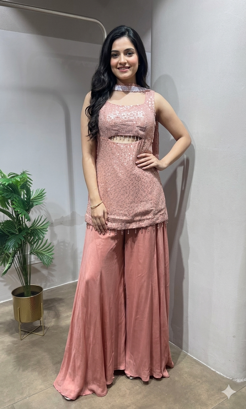 ONION PINK GEORGETTE SHARARA SET