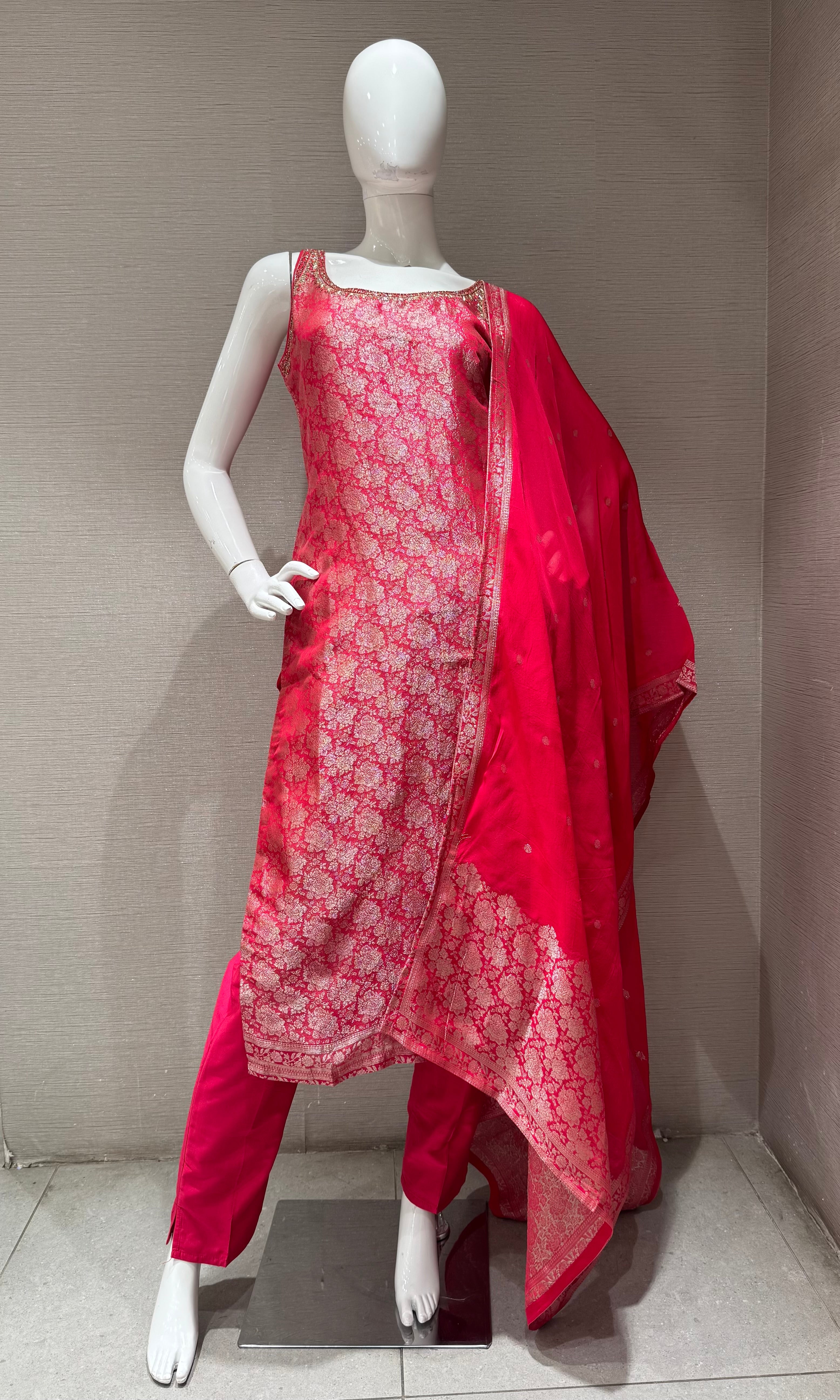Rani pink banarasi kurta set