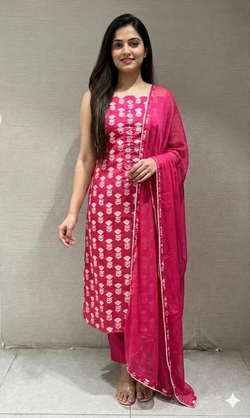 PINK FLORAL PRINT DRESS MATERIAL