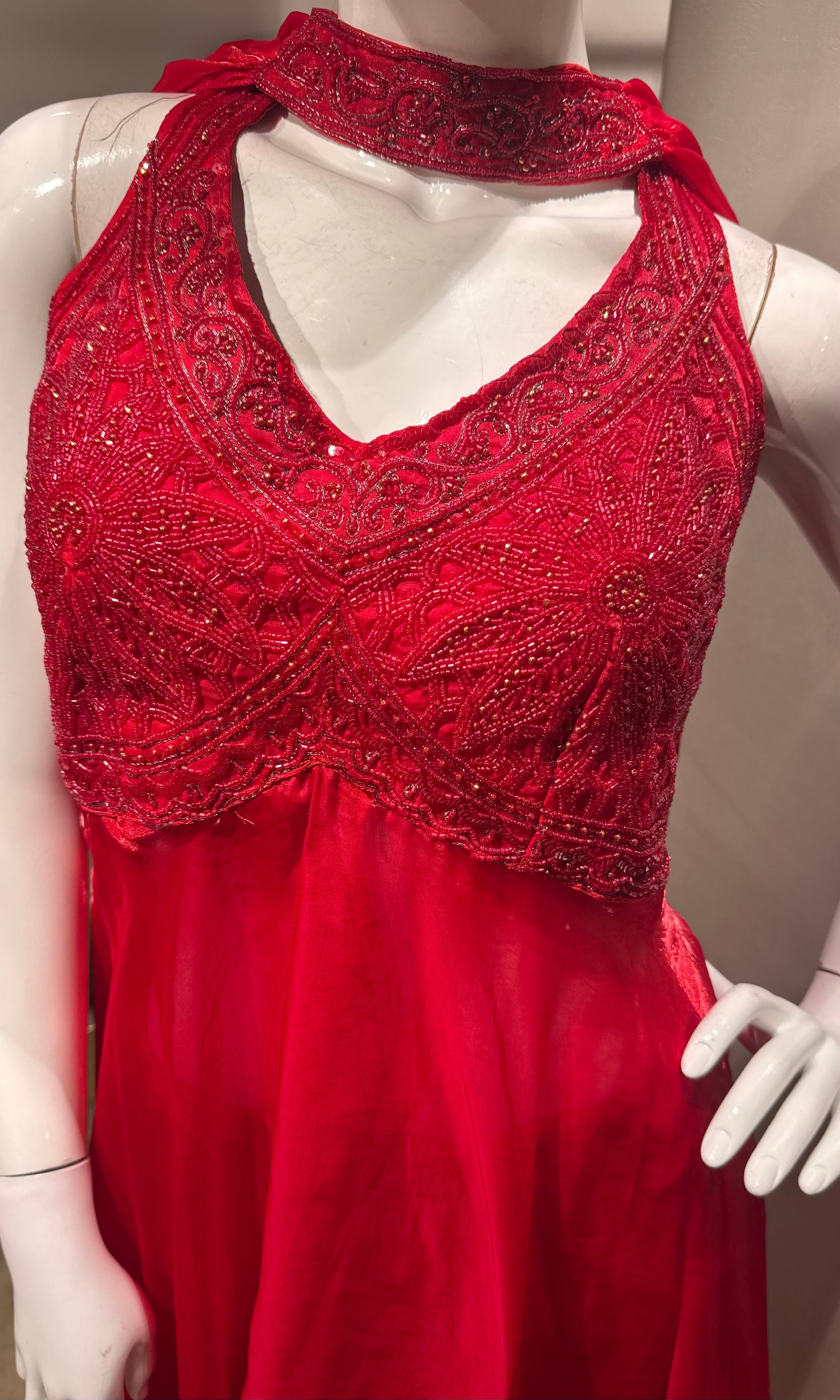 Red Front-Slit Anarkali Palazzo Set