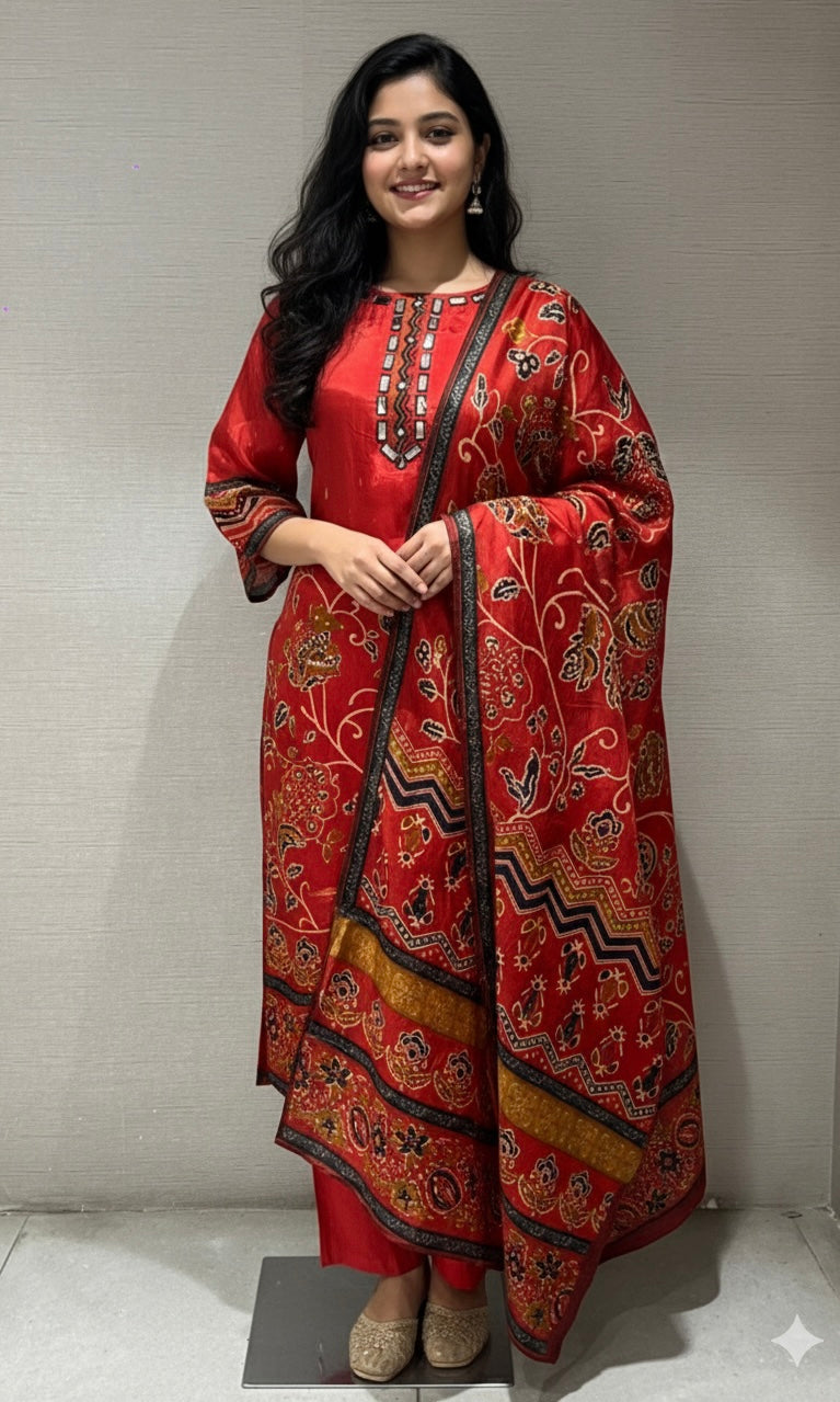 Maroon embroidered ethnic KURTA SET