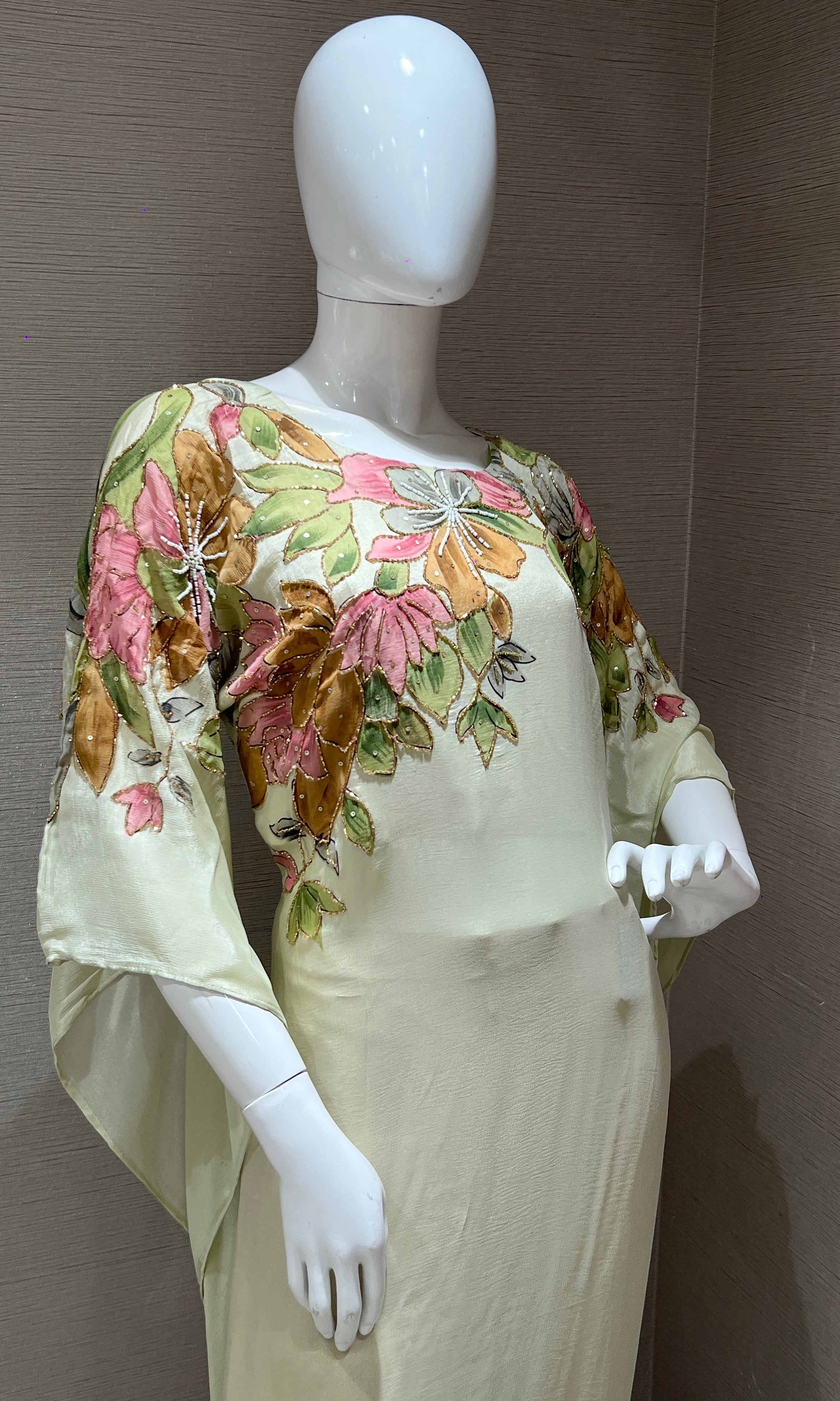 georgette floral printed cream kurta set