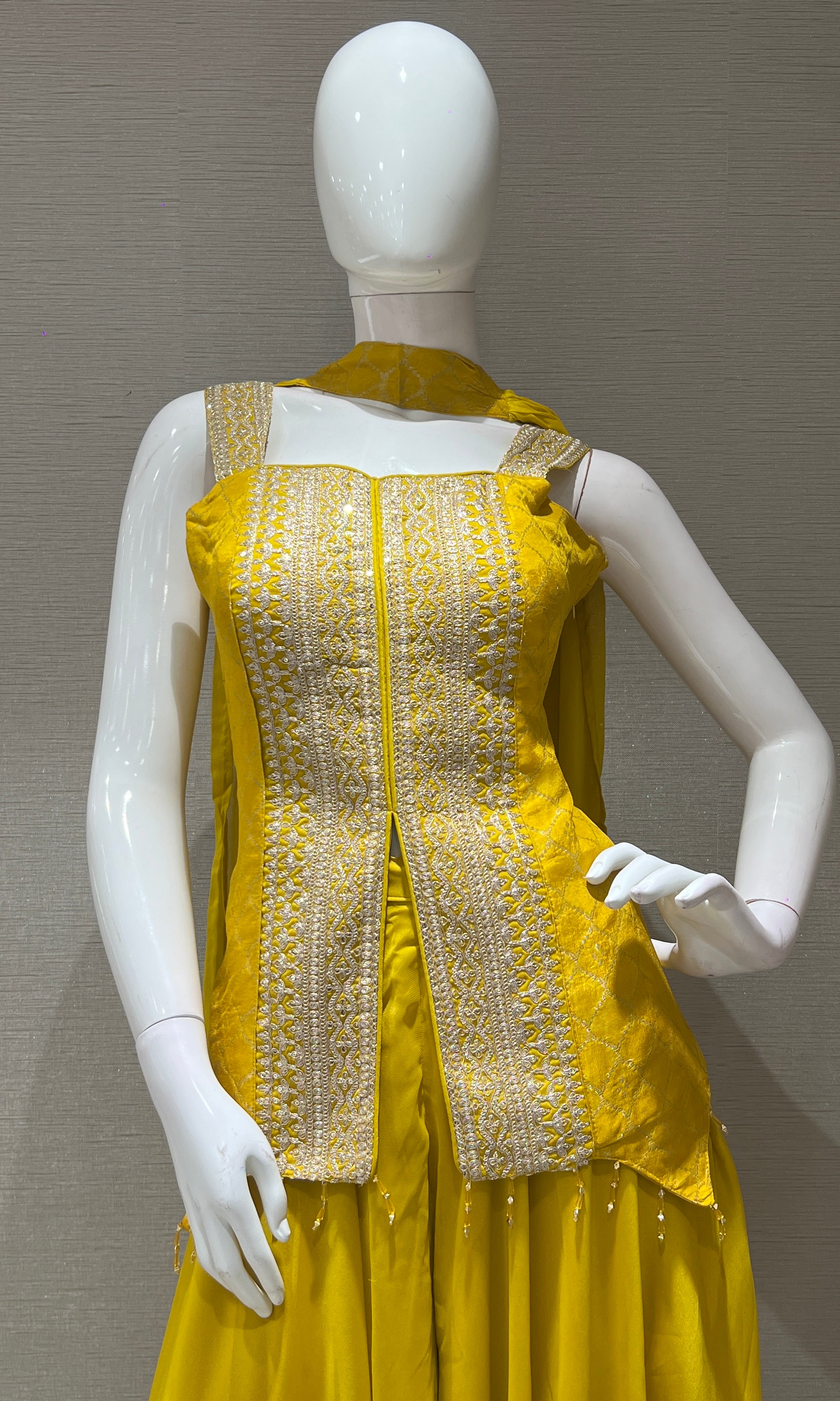 golden Yellow shimmer tissue palazzo SET