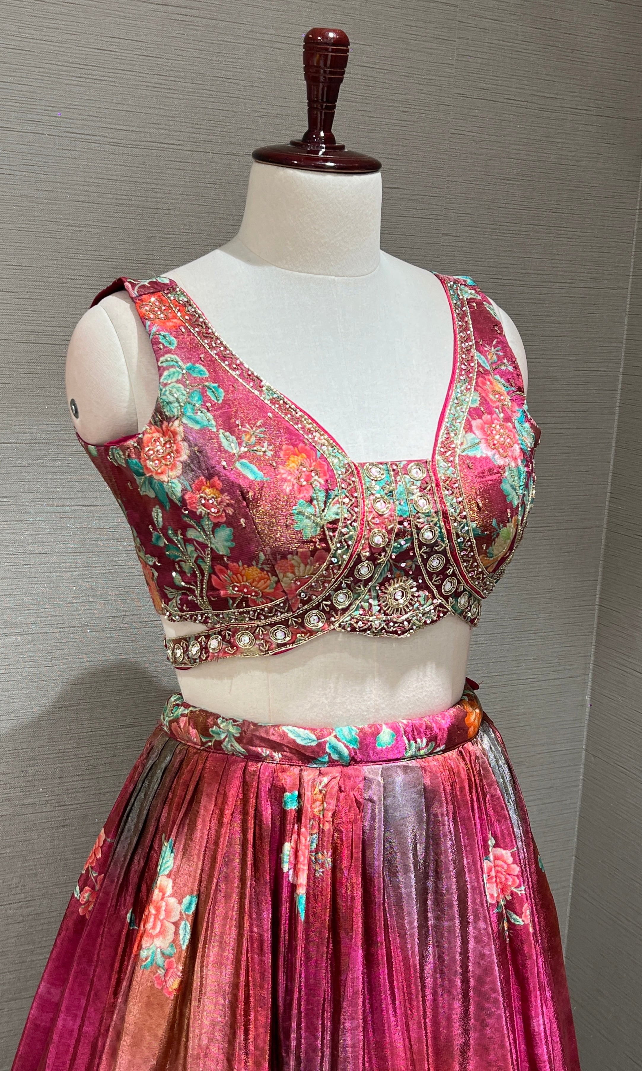 Pink Floral Lehenga with Embellished Choli