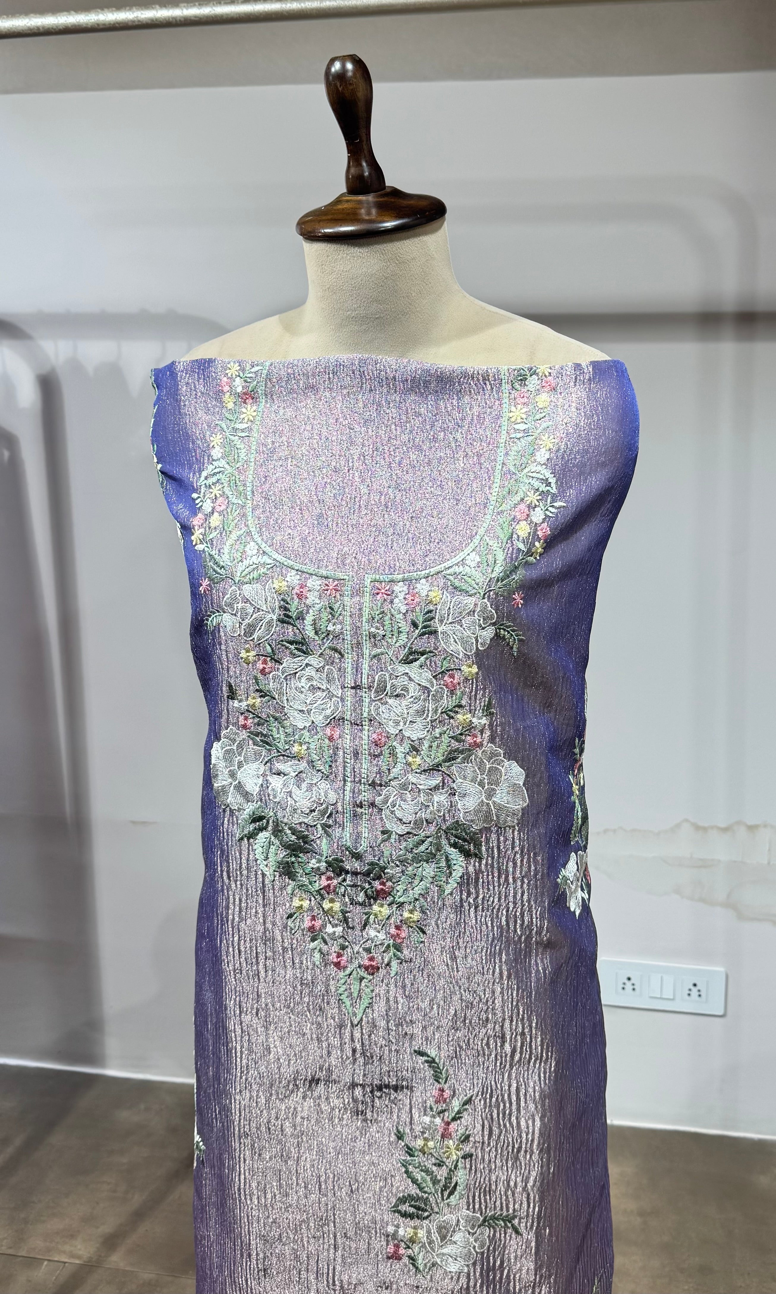 Purple floral tissue dress material