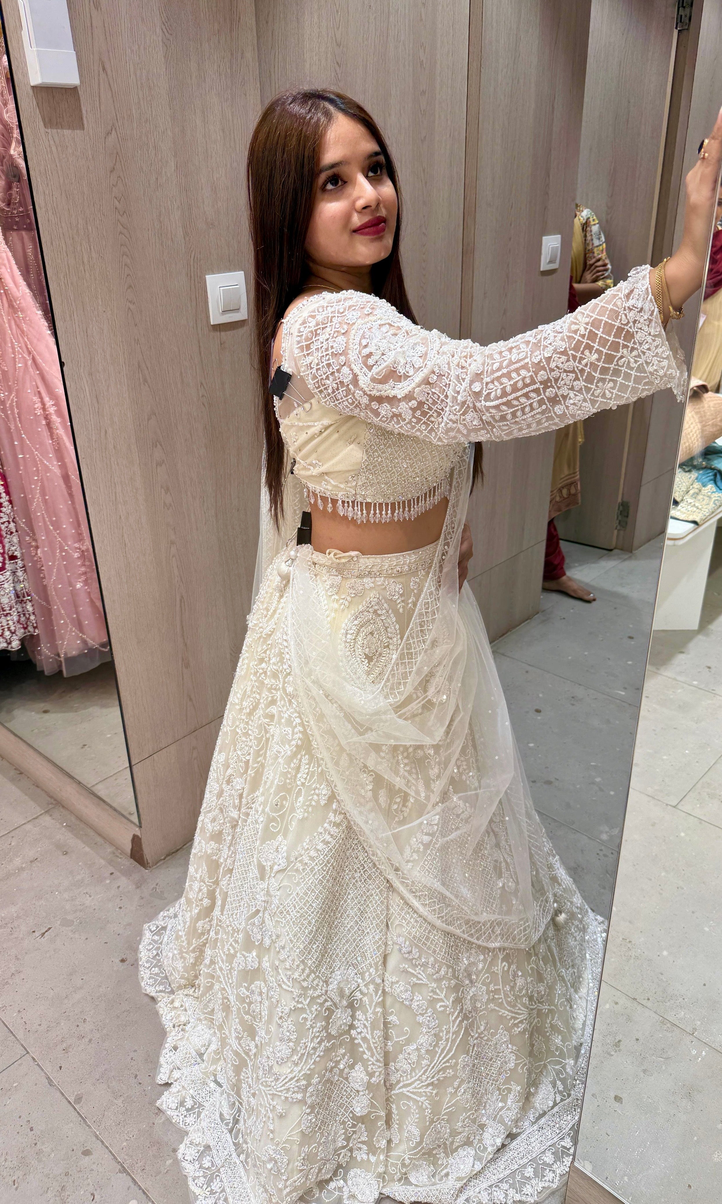 Ivory Pearl White Net Lehenga