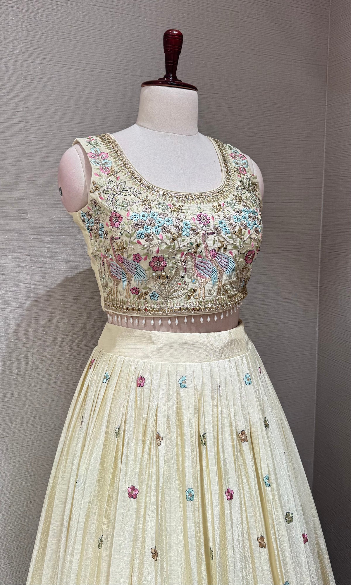 Cream Tissue silk Forest Floral Lehenga set