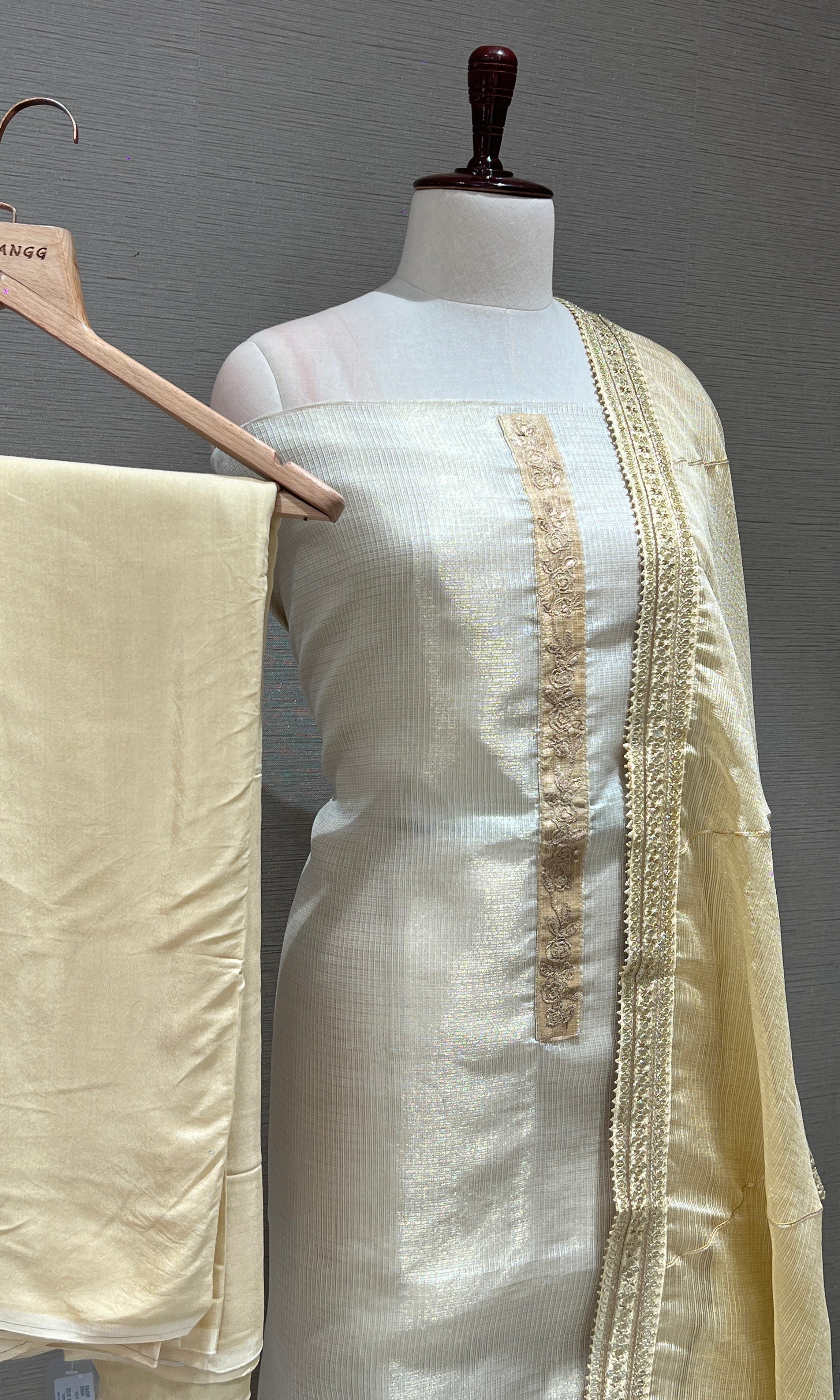 Ivory Banarasi silk dress material