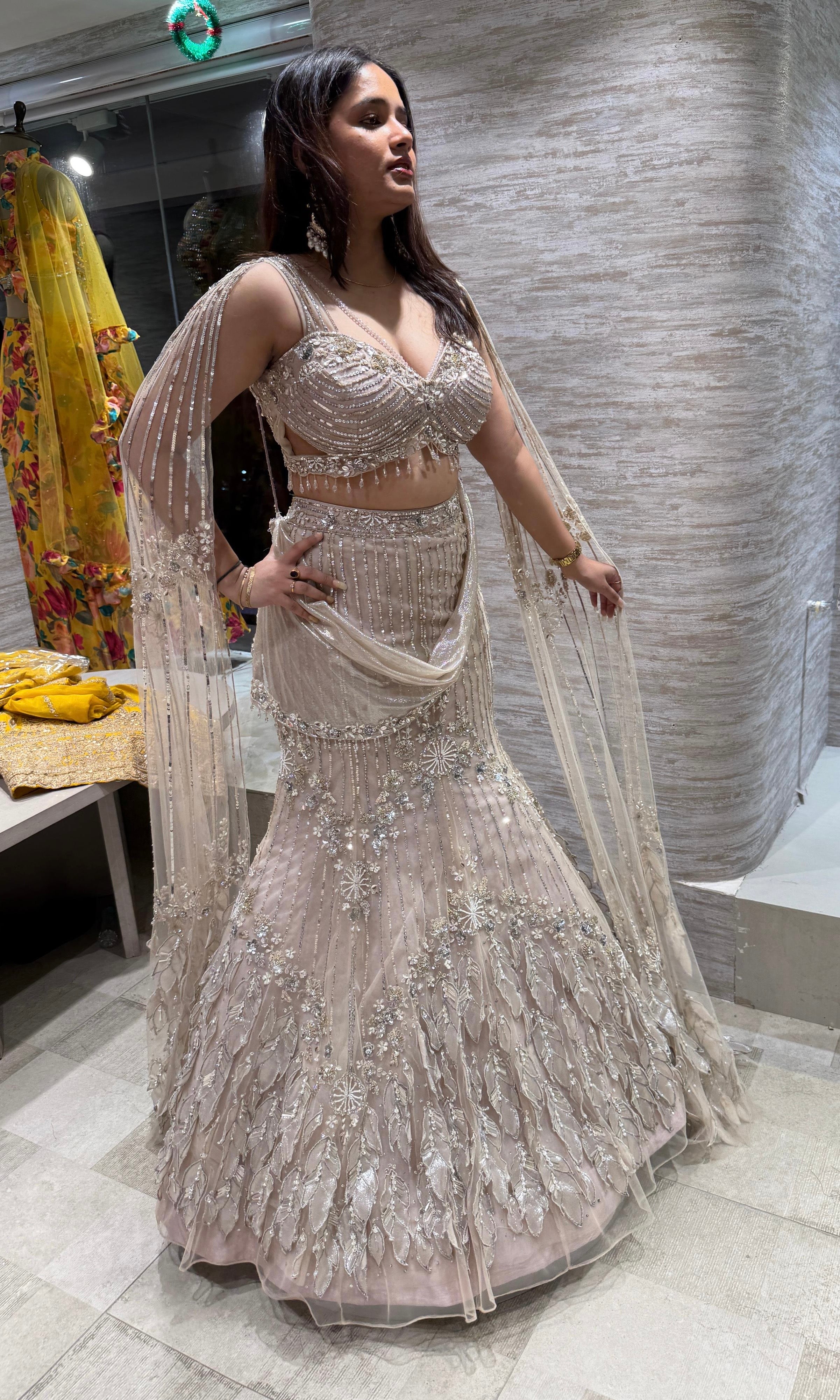 fawn Crystal Elegance Lehenga