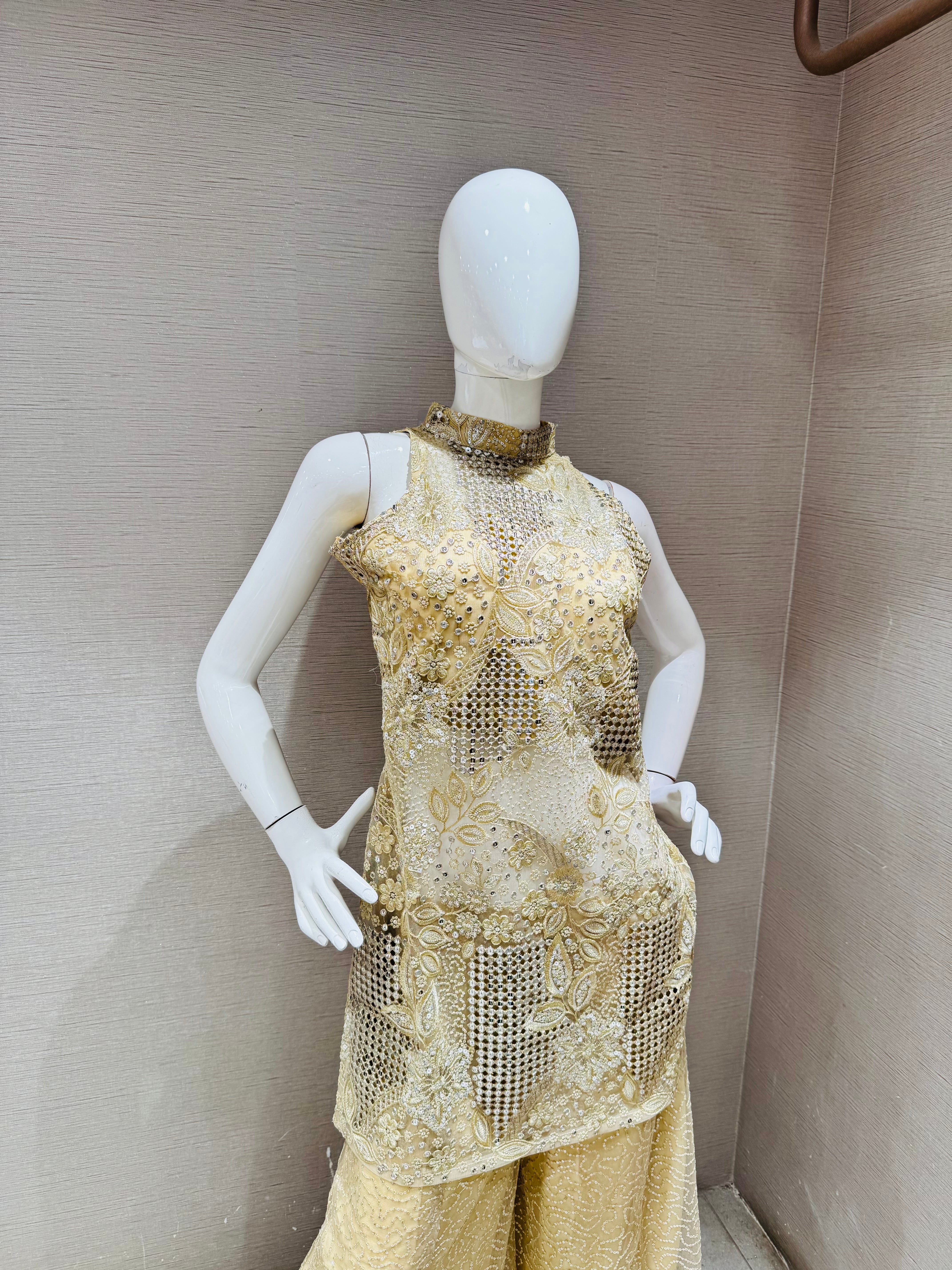 Gold Crystal Embroidered Sharara Set