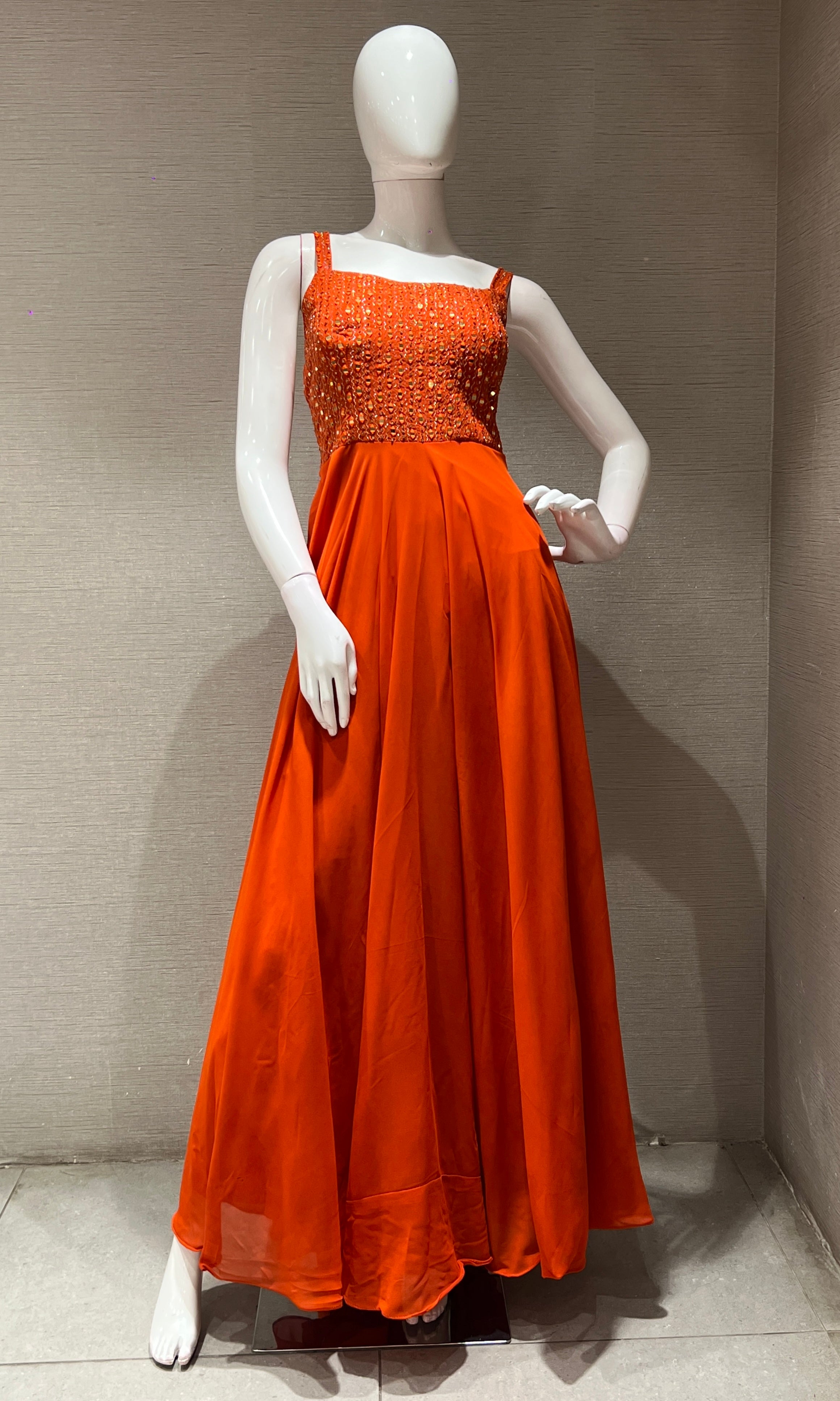 Orange EMBELLISHED ANARKALI LONG DRESS