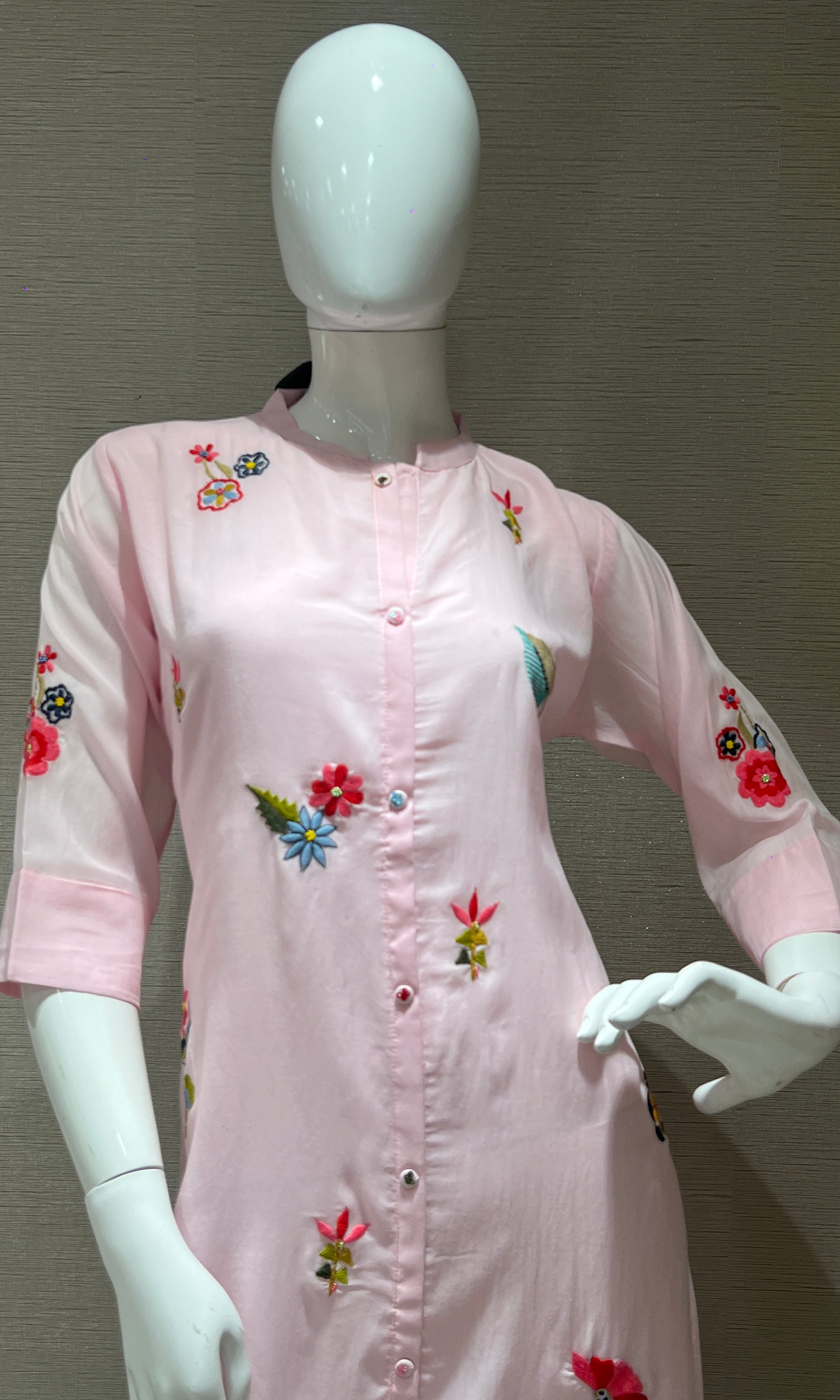 Baby pink Floral embroidery A- Line top