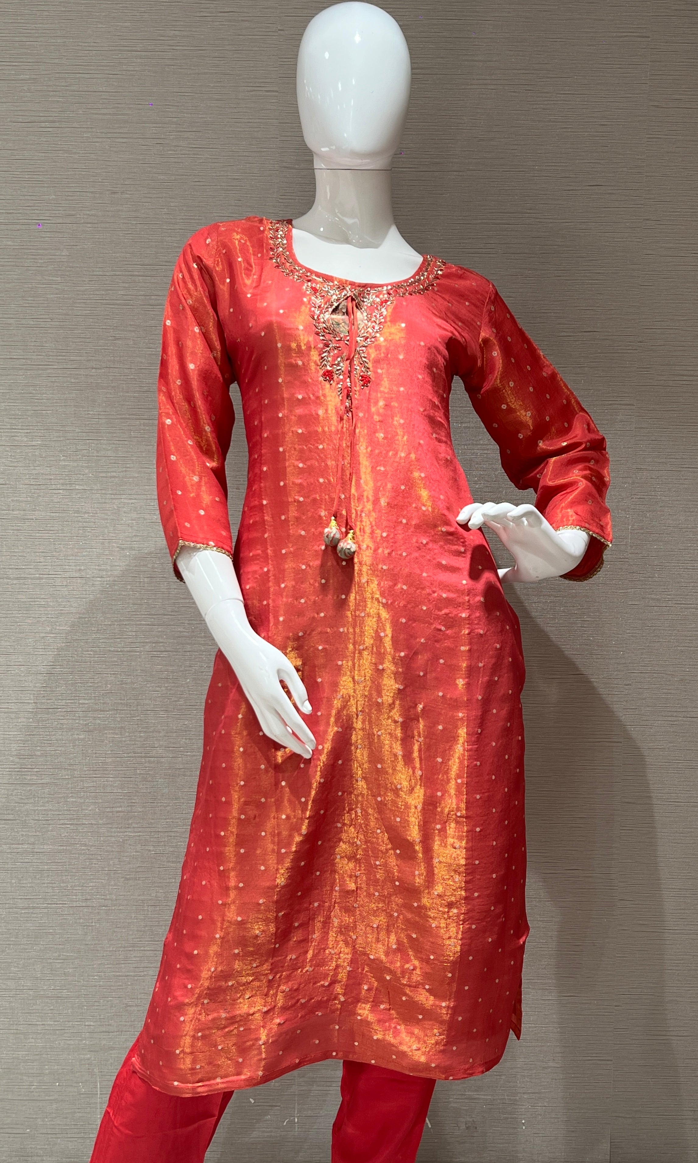 Pink shimmer tissue kurta set