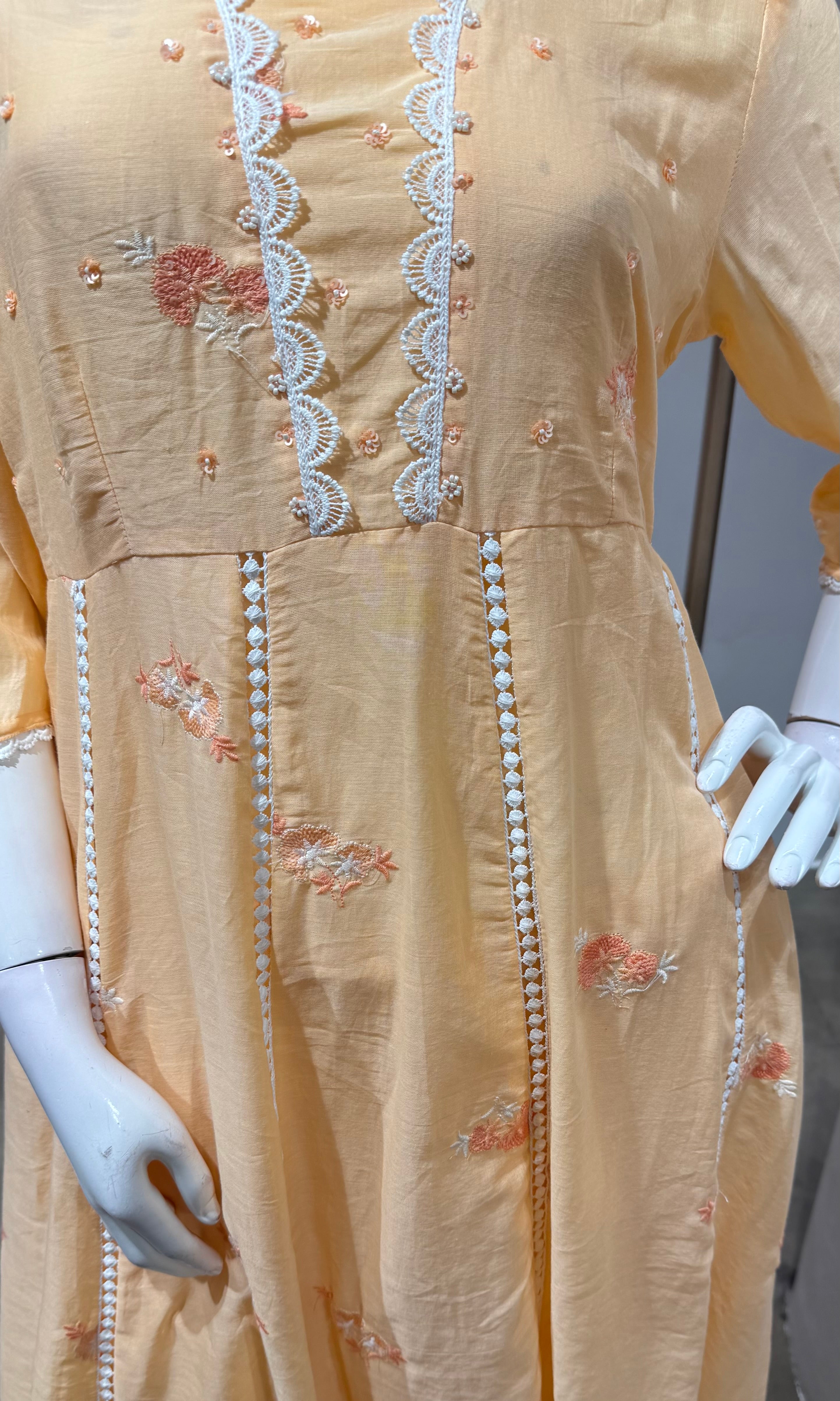 Peach Floral embroidered a line set