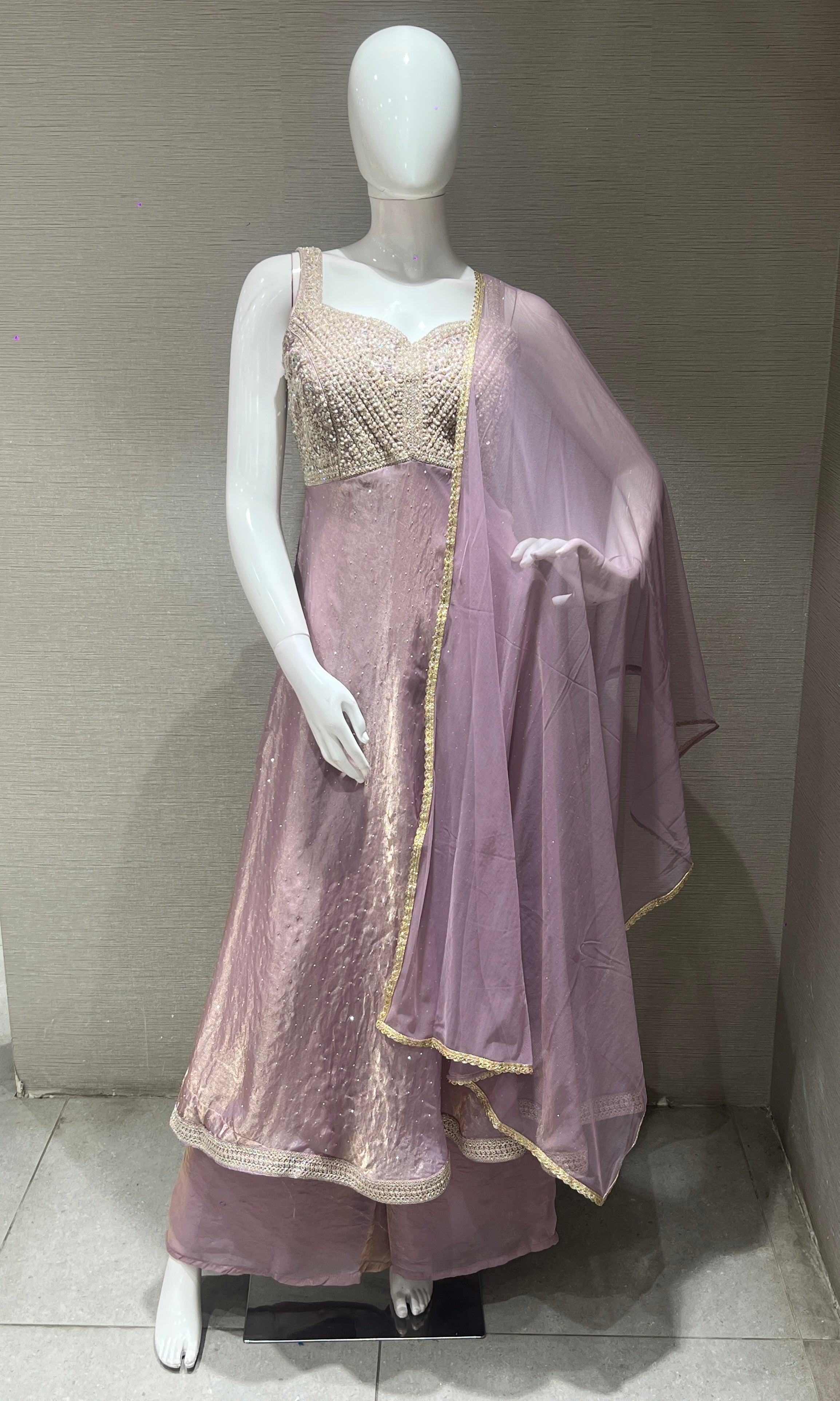 Lilac EMBROIDERED Anarkali WITH PALAZZO PANTS