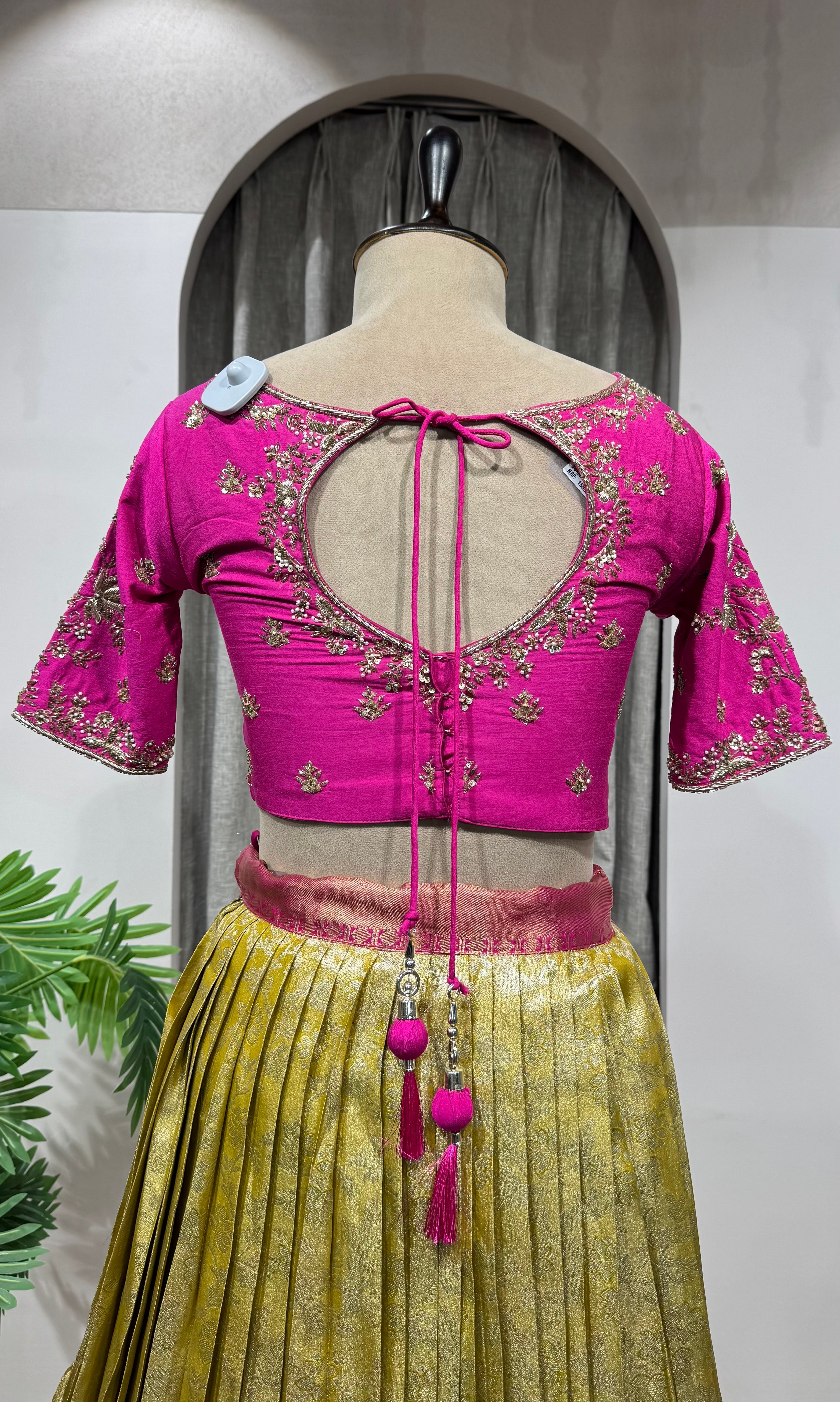 RANI PINK and gold silk BANARASI LEHENGA