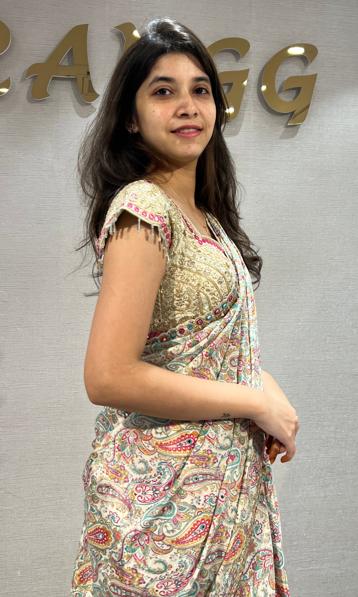 Green multicolor printed designer saree with embroidered blouse