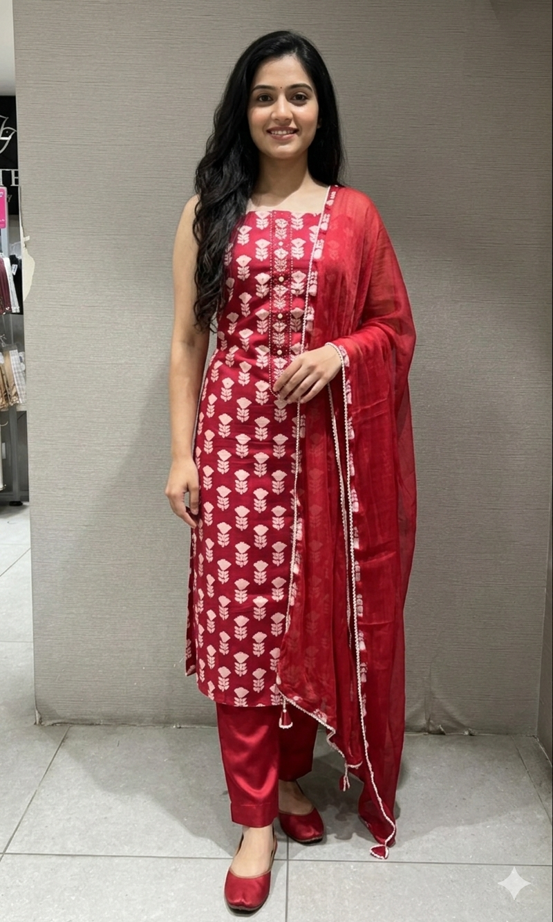 MAROON FLORAL PRINT DRESS MATERIAL