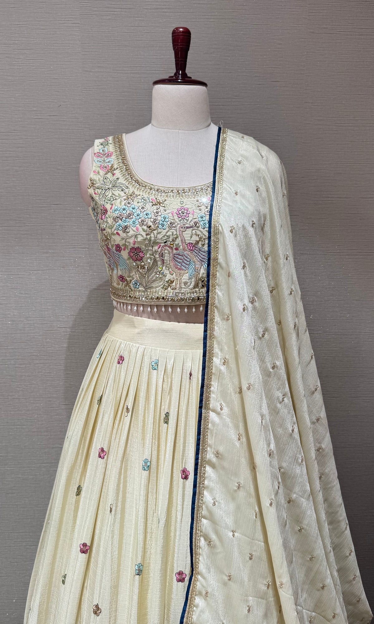 Cream Tissue silk Forest Floral Lehenga set
