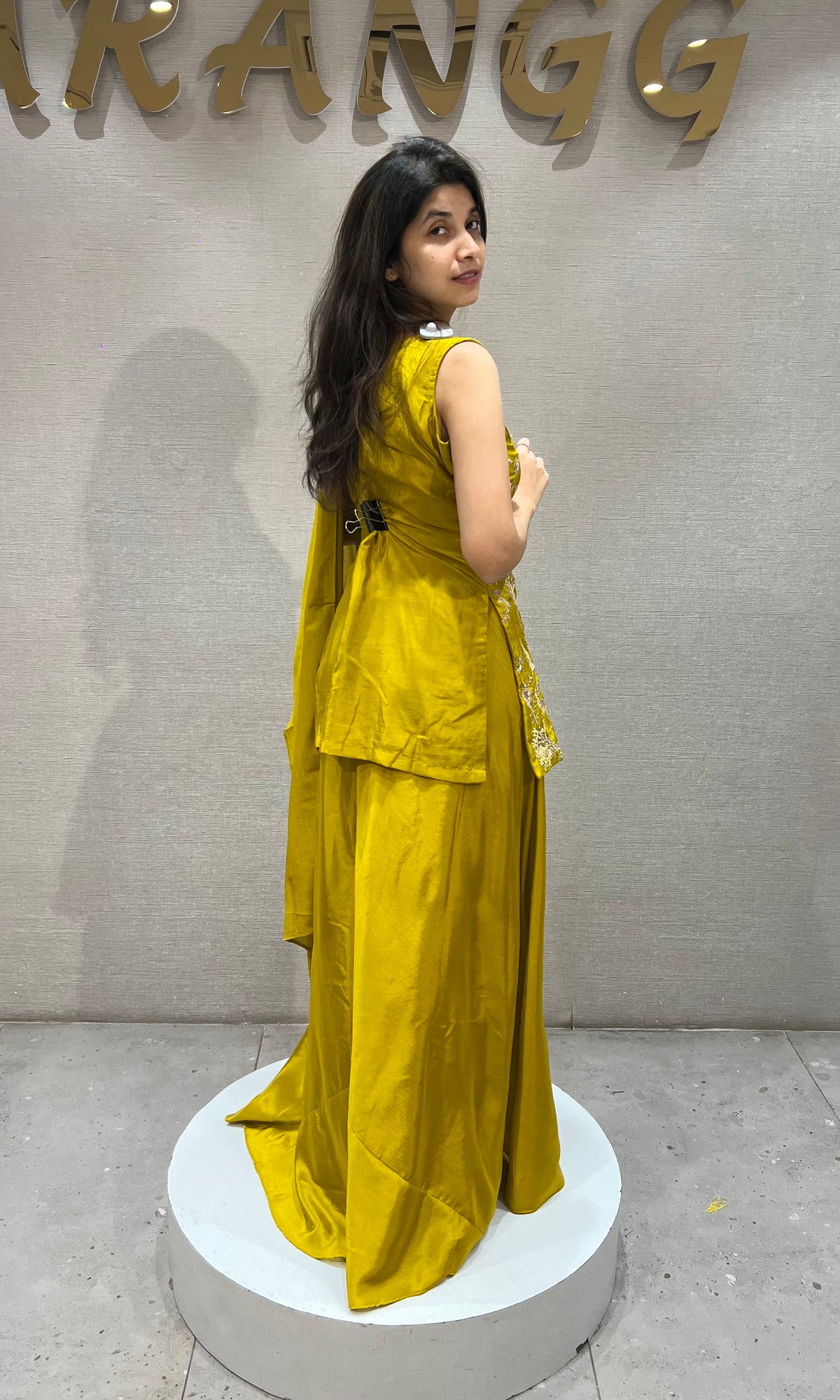 Mustard Yellow Silk Flared Palazzo set with Dupatta