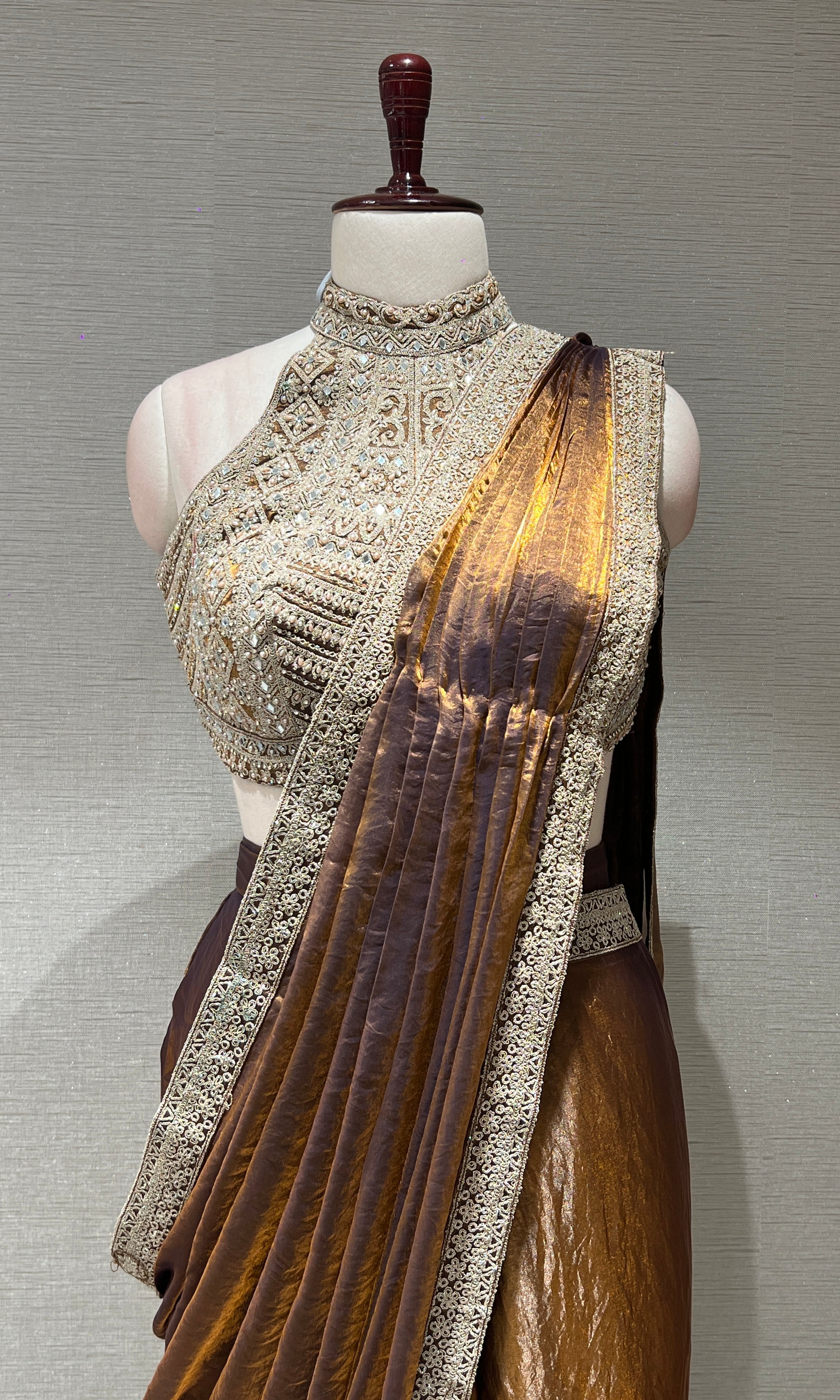 HONEY gold WITH CORSET BLOUSE DRAPE SAREE