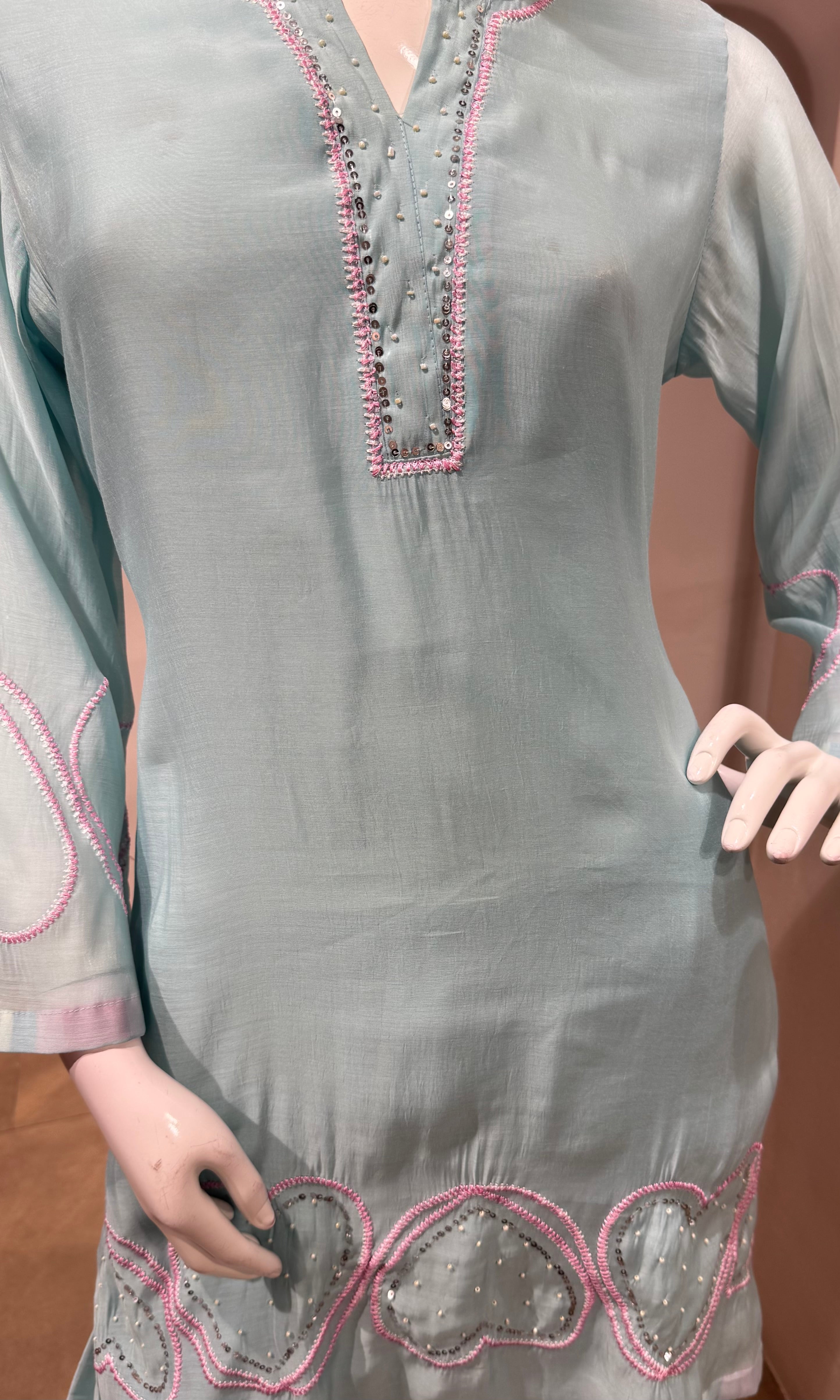 Sky Blue Kurta Suit with Multicolor Dupatta