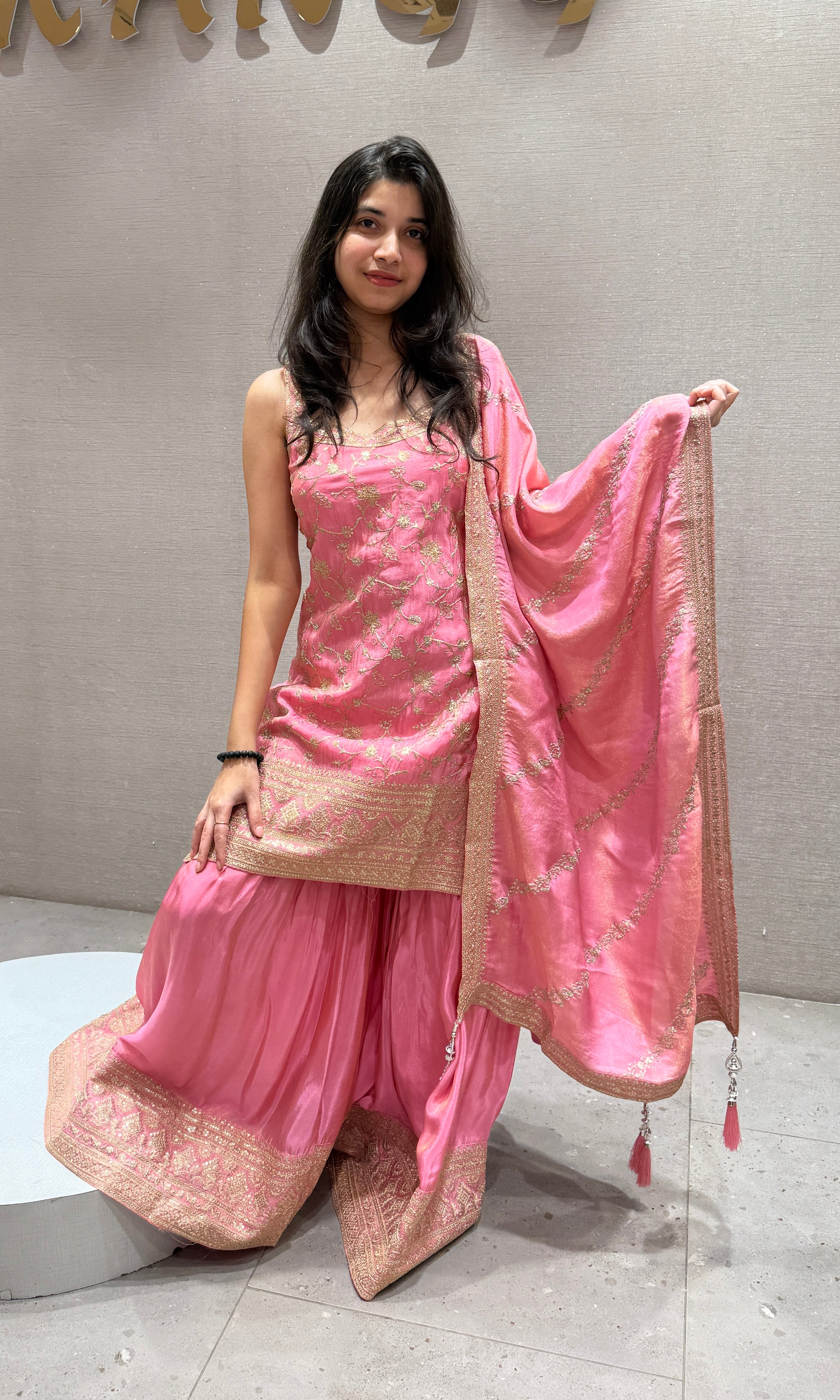 rose pink embroidered Sharara set