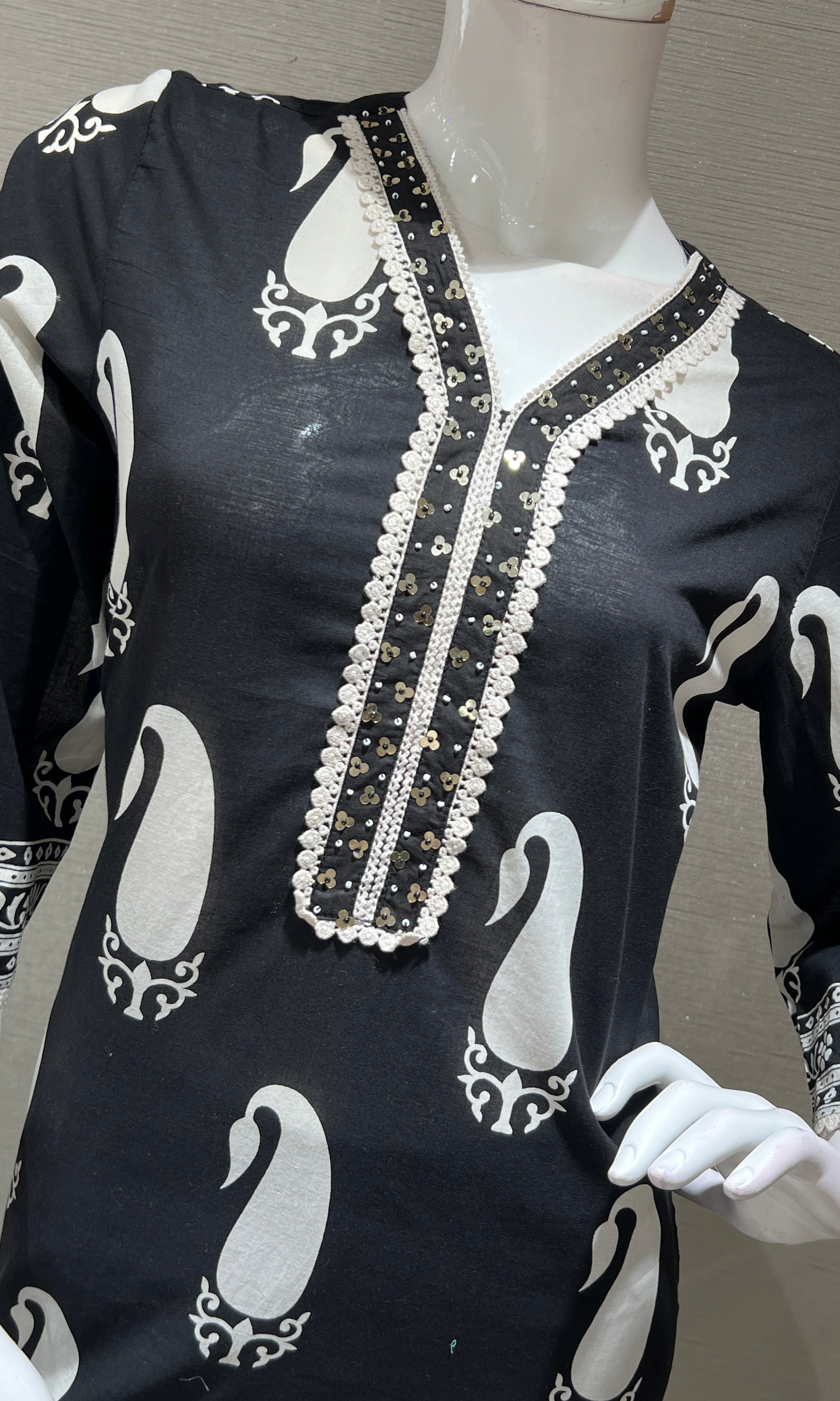 Black EMBROIDERED PRINTED KURTA SET