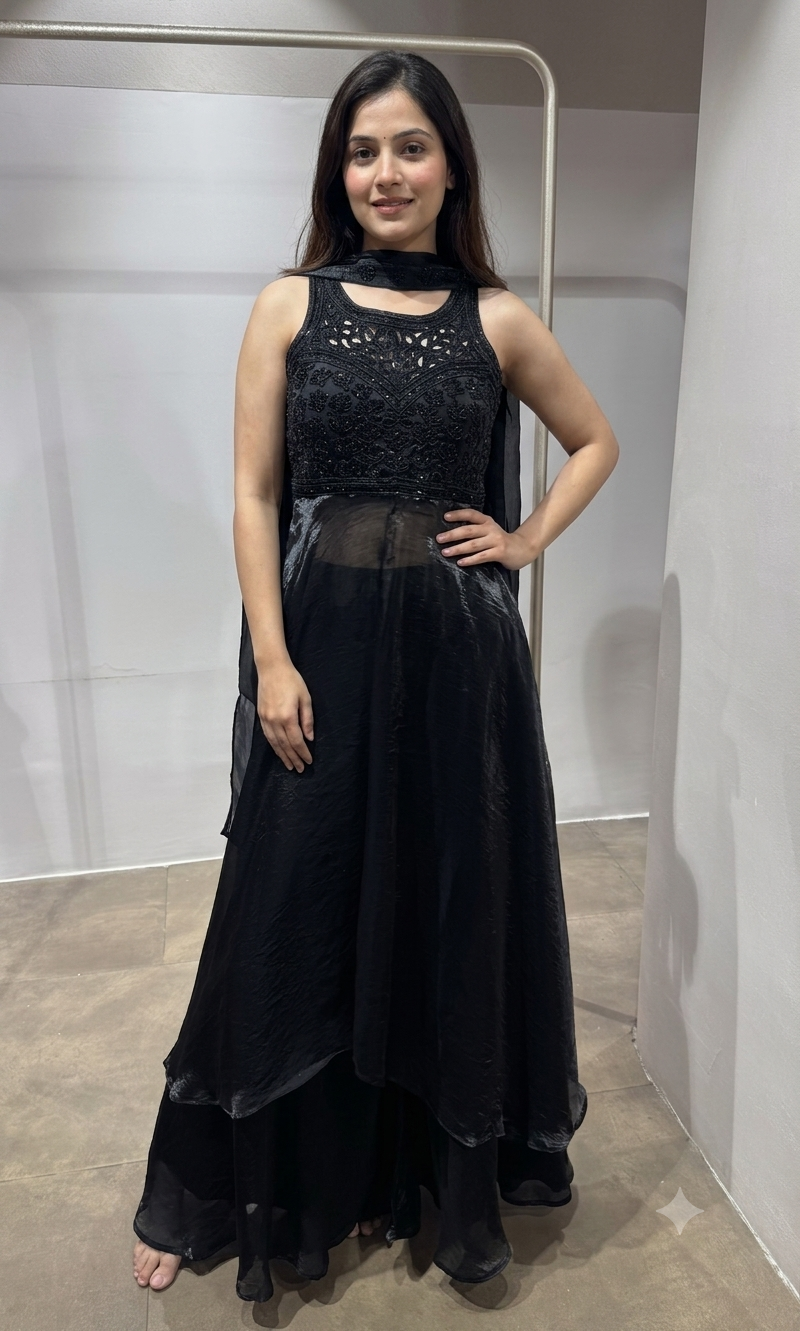Black Front slit Georgette Palazzo Set