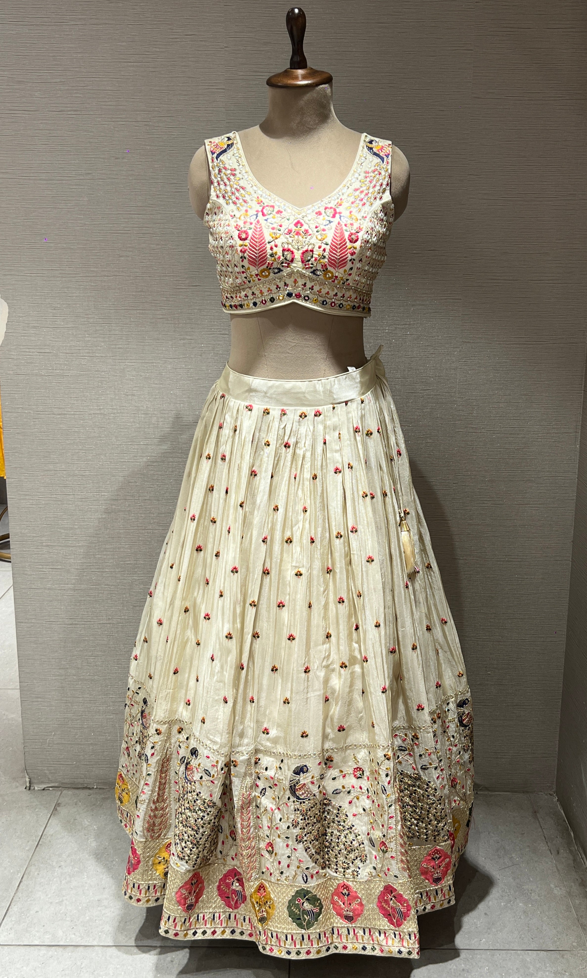 Ivory white cream and Floral Embroidered Lehenga
