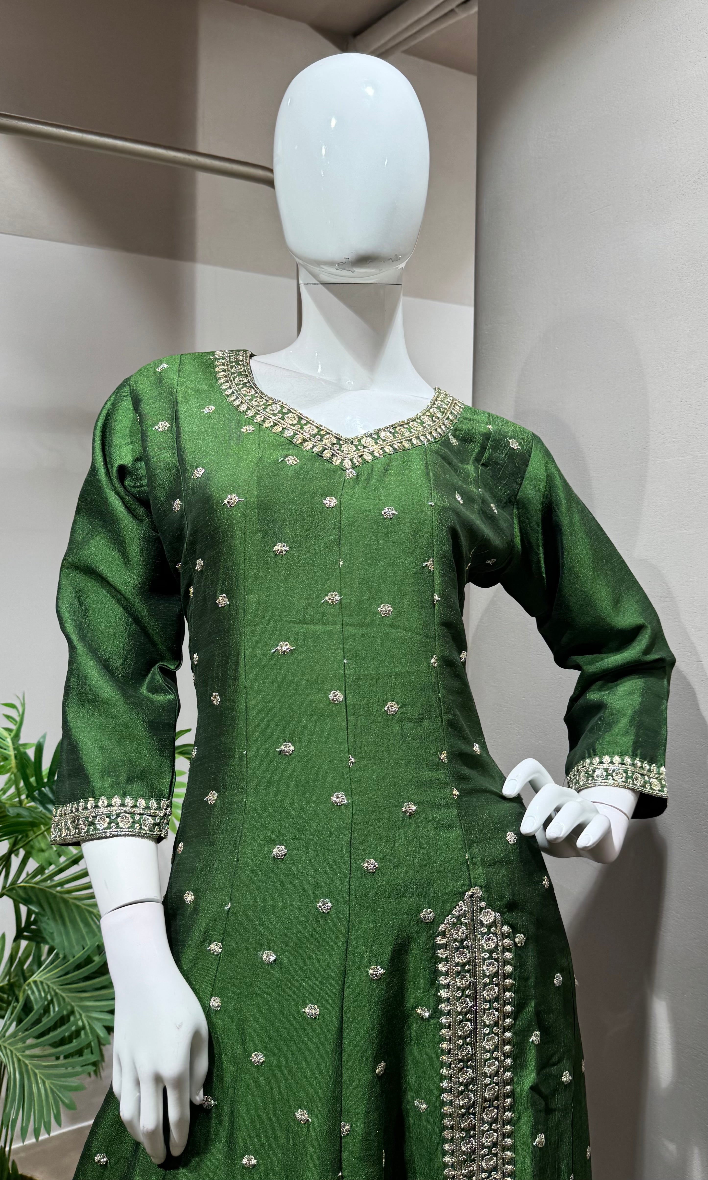 Green Embroidered Anarkali Set with dupatta