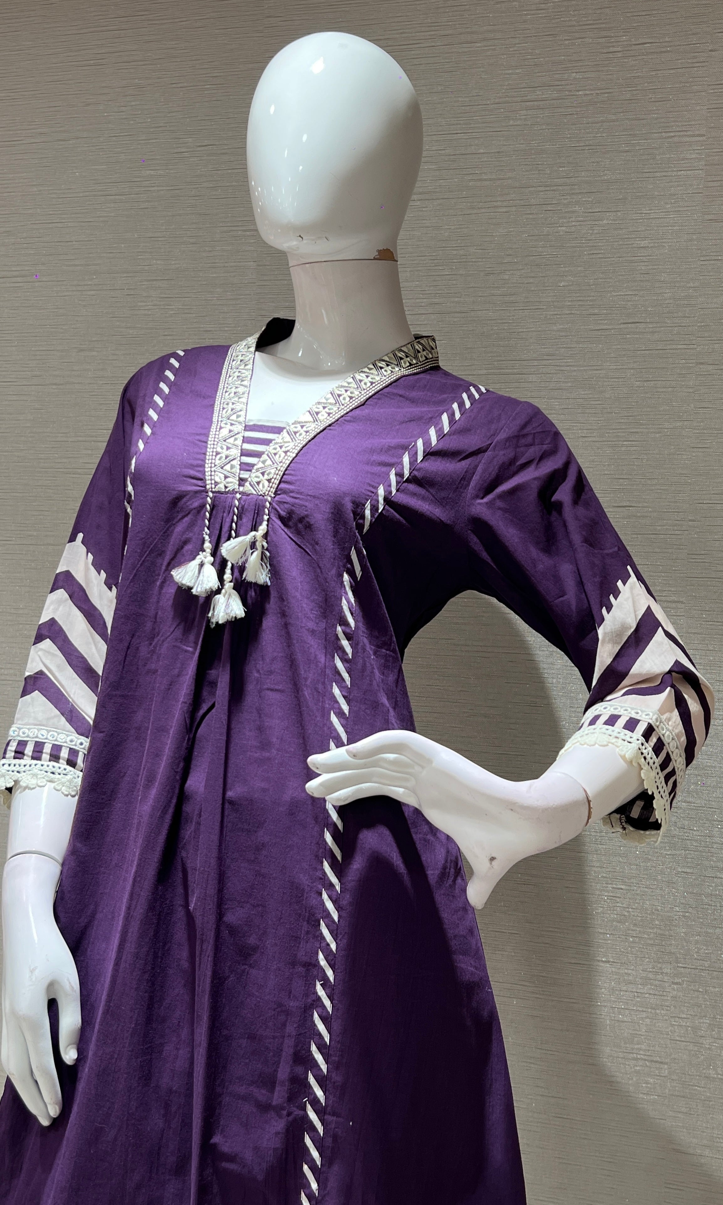 PURPLE ethnic white lace kurta set