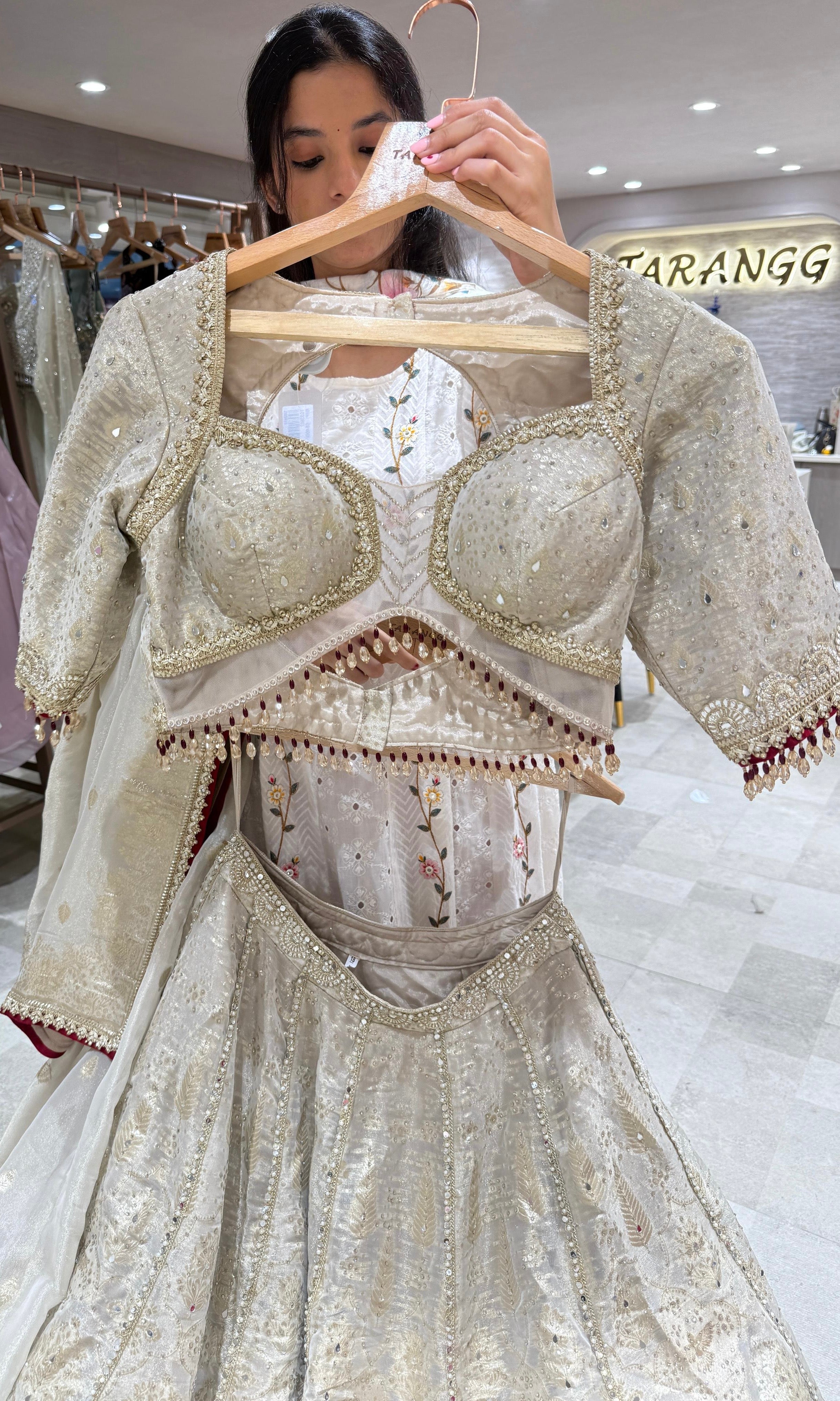 Ivory gold tissue Embroidery Lehenga